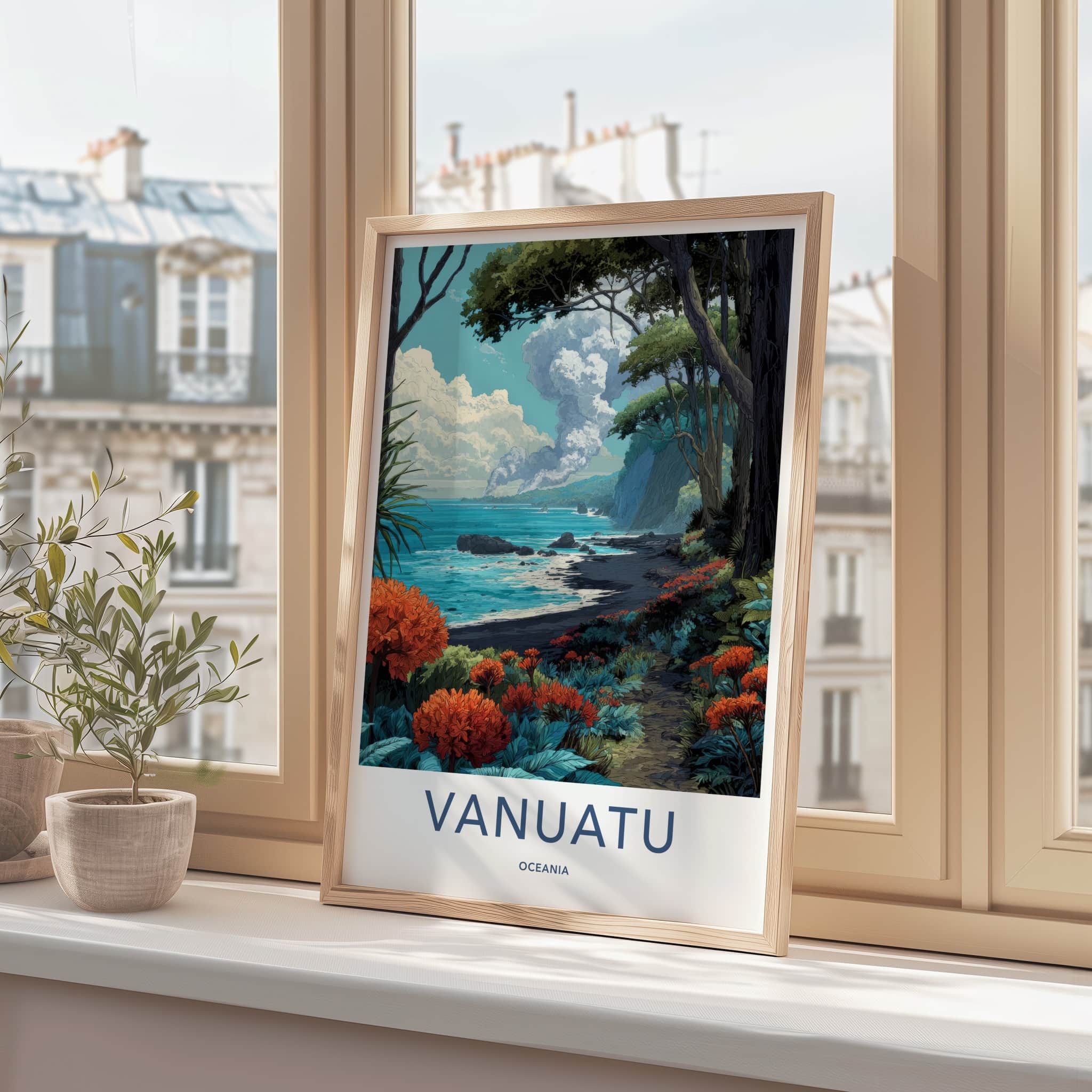Vanuatu Poster - Oceania Travel Art - Smoking Volcano Island Gallery Art