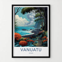 Vanuatu Poster - Oceania Travel Art - Smoking Volcano Island Gallery Art