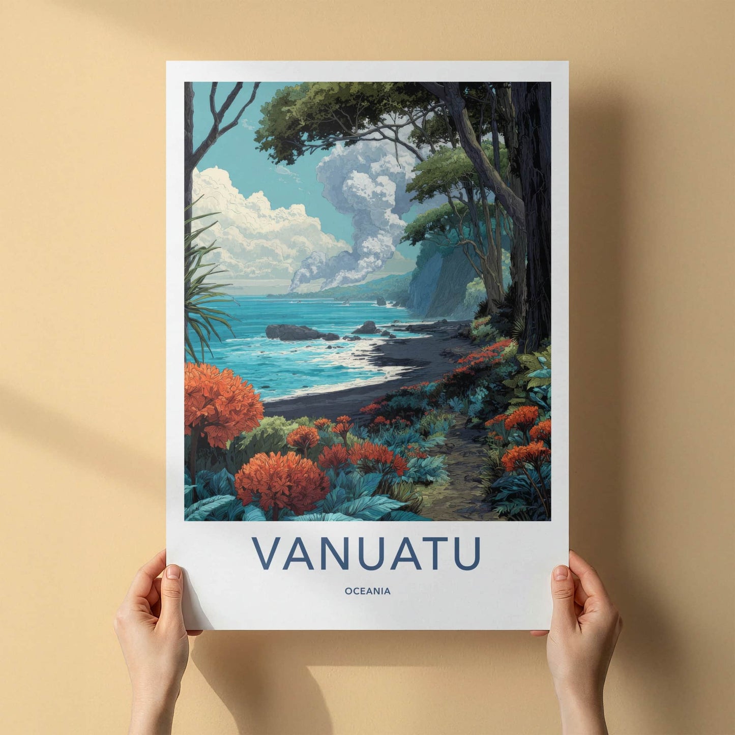 Vanuatu Poster - Oceania Travel Art - Smoking Volcano Island Gallery Art