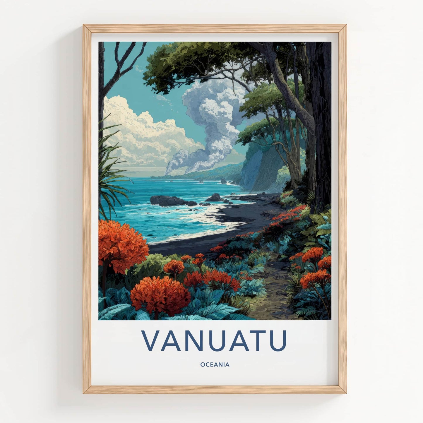 Vanuatu Poster - Oceania Travel Art - Smoking Volcano Island Gallery Art