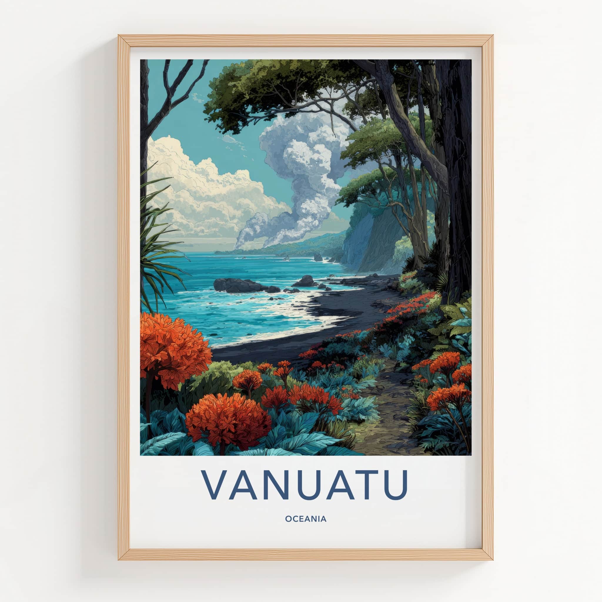 Vanuatu Poster - Oceania Travel Art - Smoking Volcano Island Gallery Art