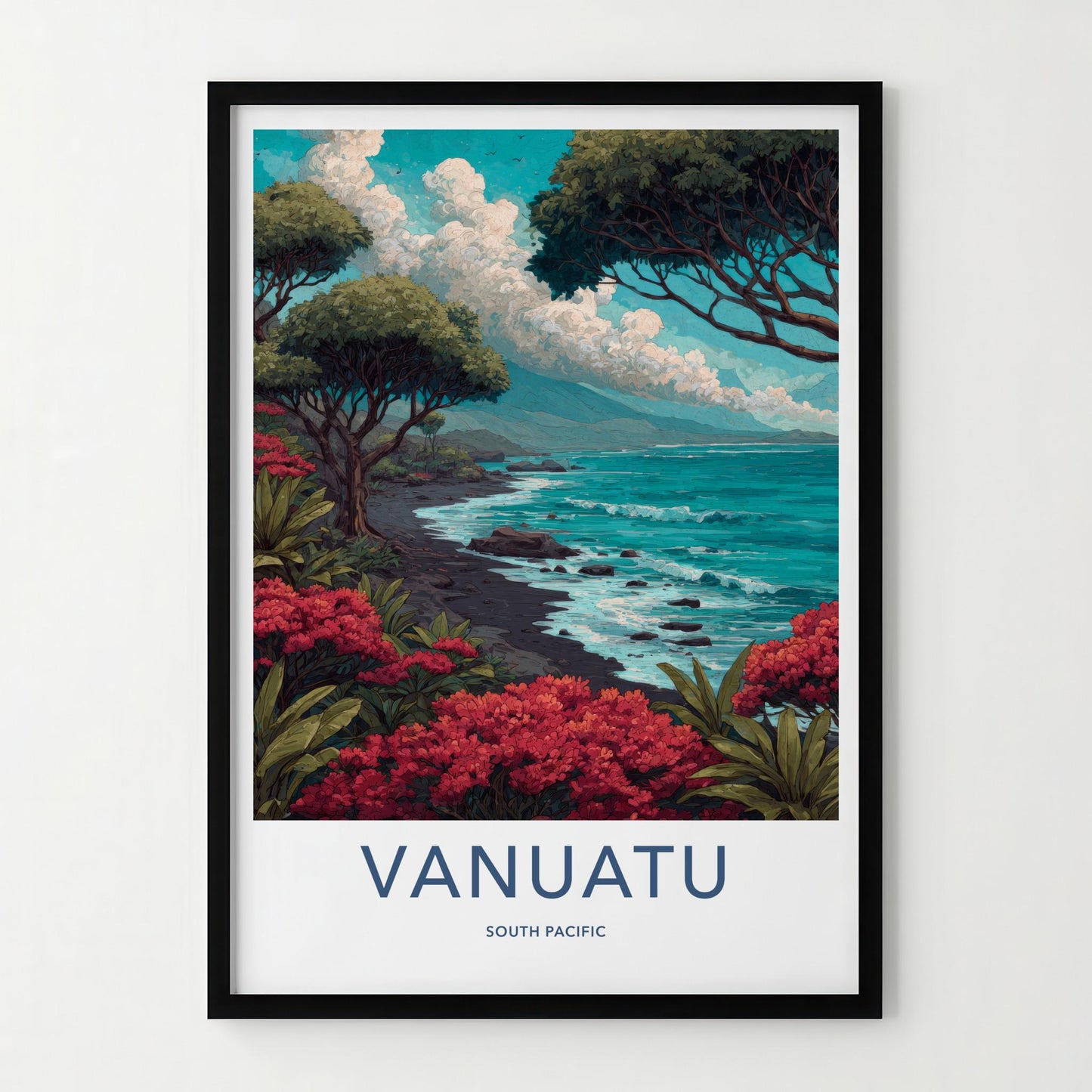 Vanuatu Poster - Vanuatu Travel Art - Vibrant Floral Coast Wall Decor