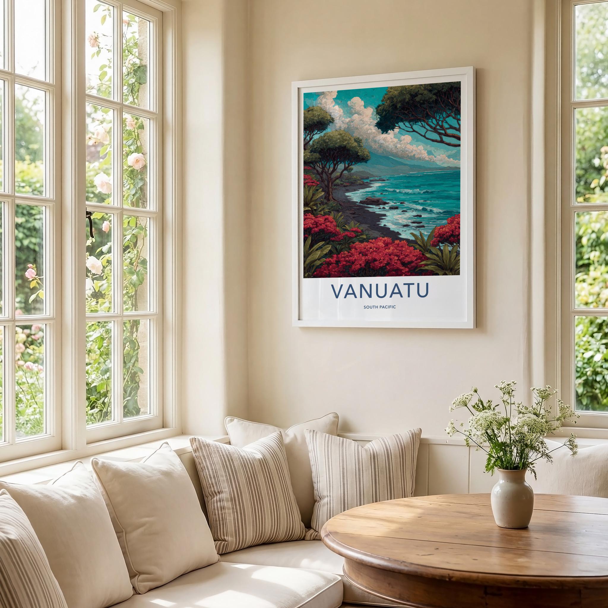 Vanuatu Poster - Vanuatu Travel Art - Vibrant Floral Coast Wall Decor