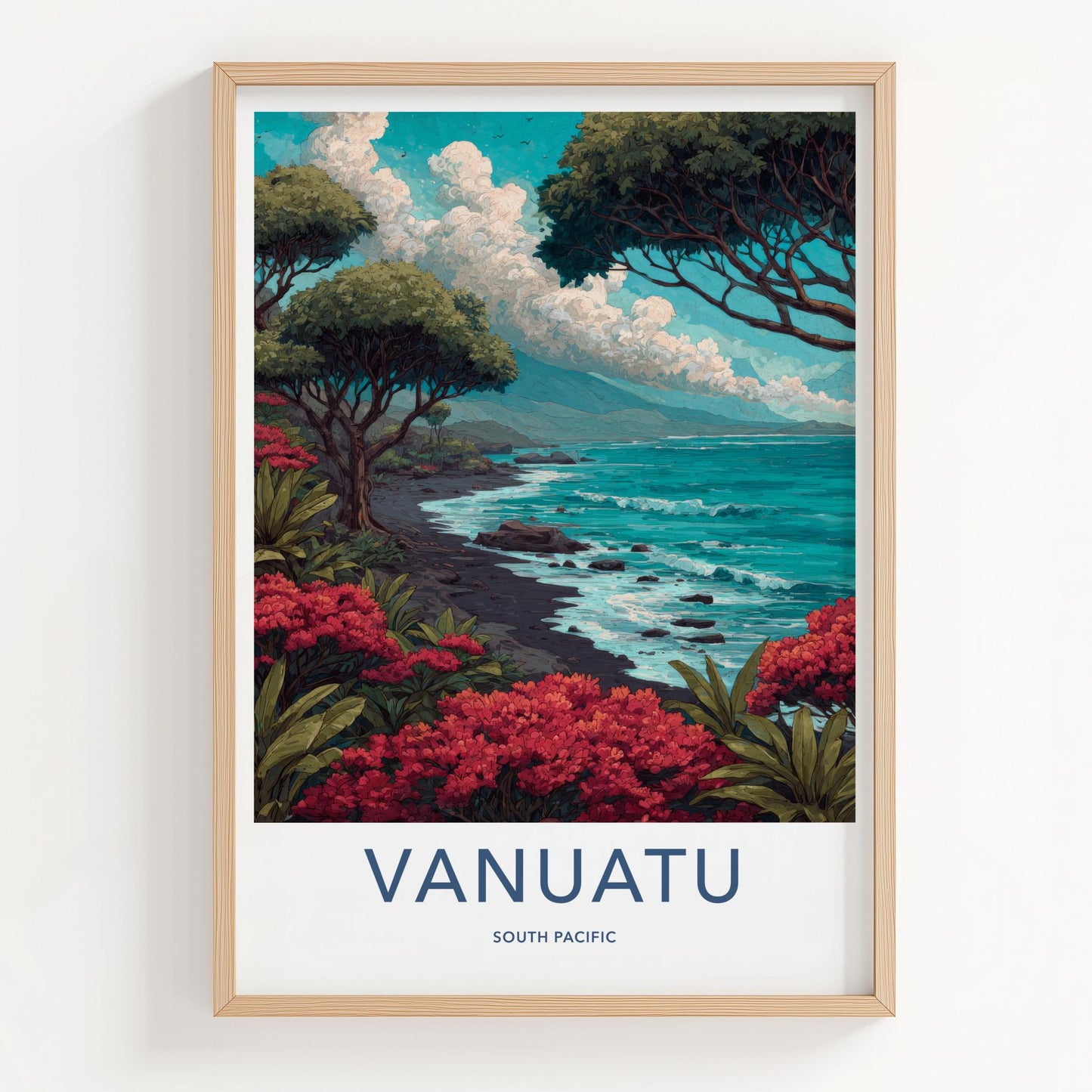 Vanuatu Poster - Vanuatu Travel Art - Vibrant Floral Coast Wall Decor