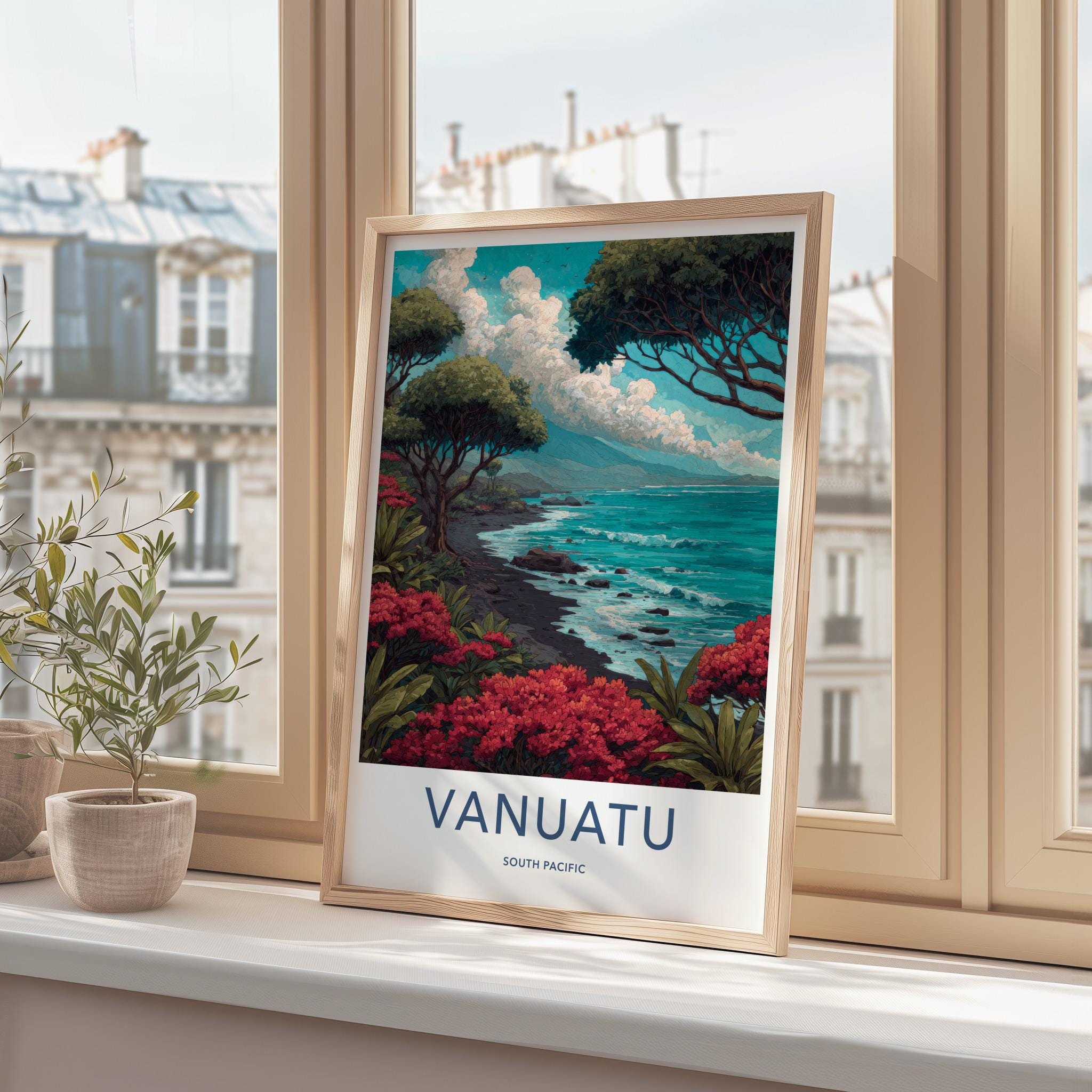 Vanuatu Poster - Vanuatu Travel Art - Vibrant Floral Coast Wall Decor
