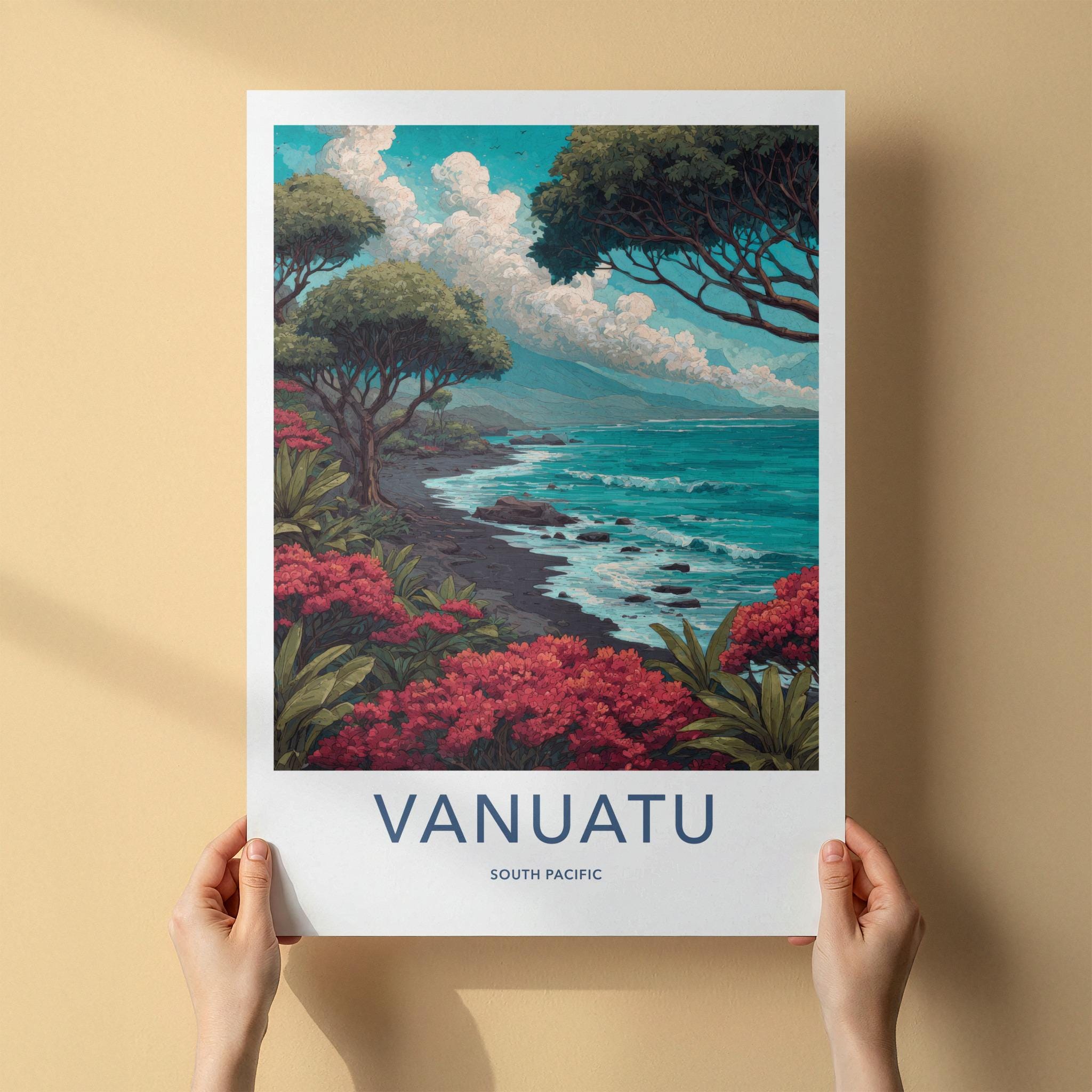 Vanuatu Poster - Vanuatu Travel Art - Vibrant Floral Coast Wall Decor