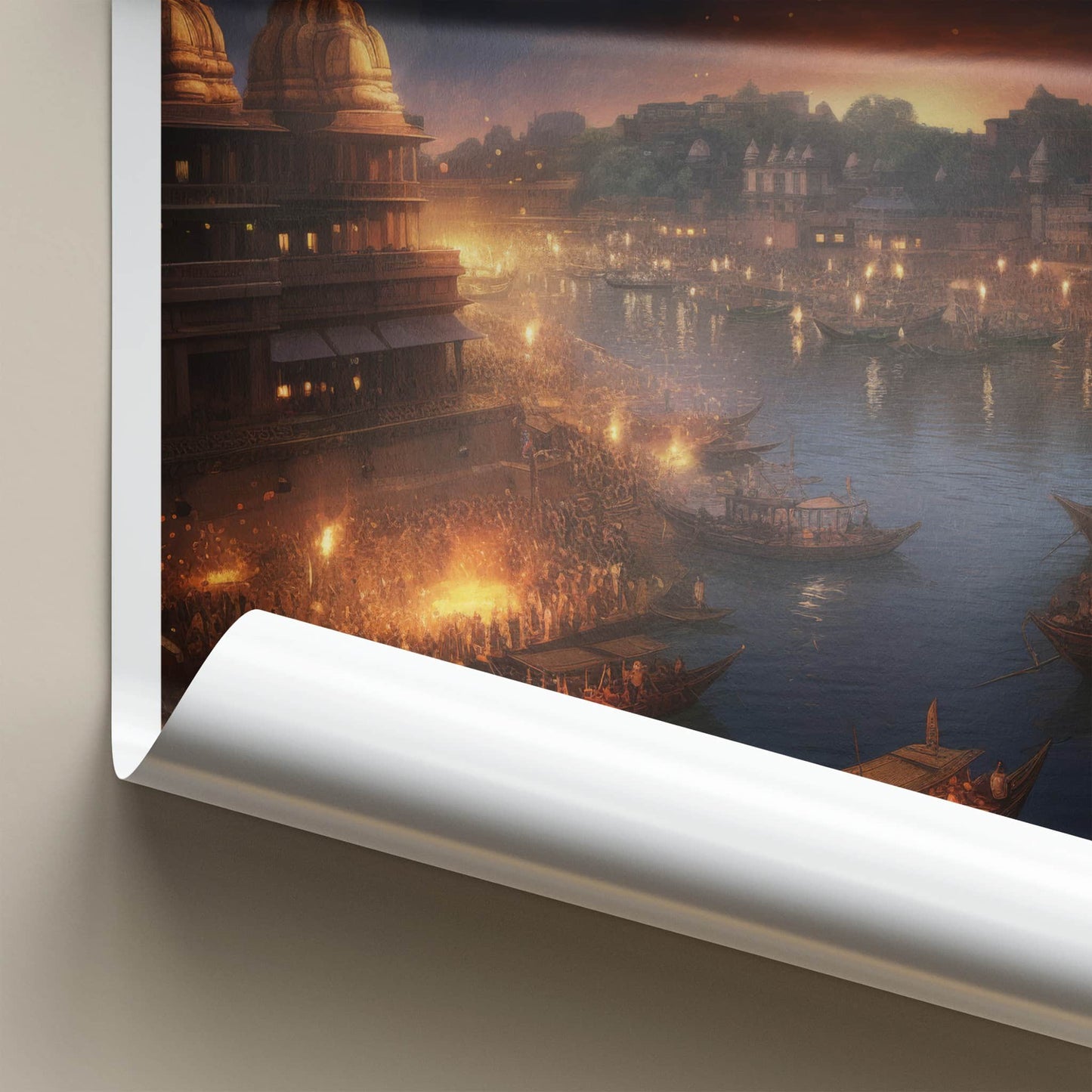 Varanasi Poster - India Travel Art - Uttar Pradesh Evening River Ceremony Home Decor