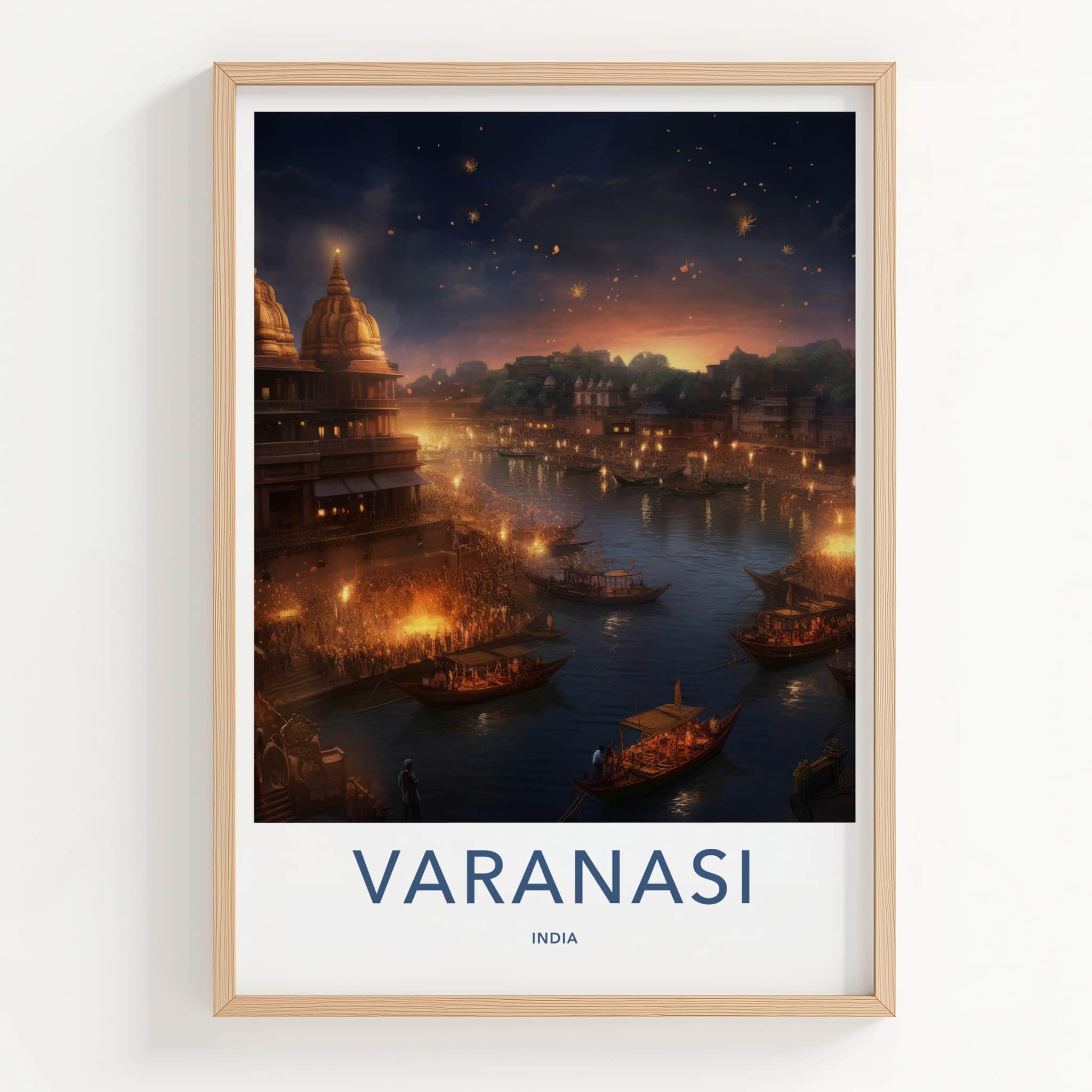 Varanasi Poster - India Travel Art - Uttar Pradesh Evening River Ceremony Home Decor