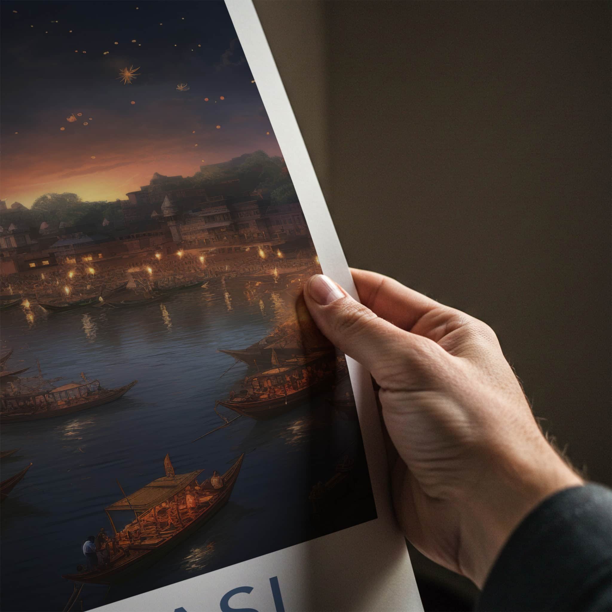 Varanasi Poster - India Travel Art - Uttar Pradesh Evening River Ceremony Home Decor