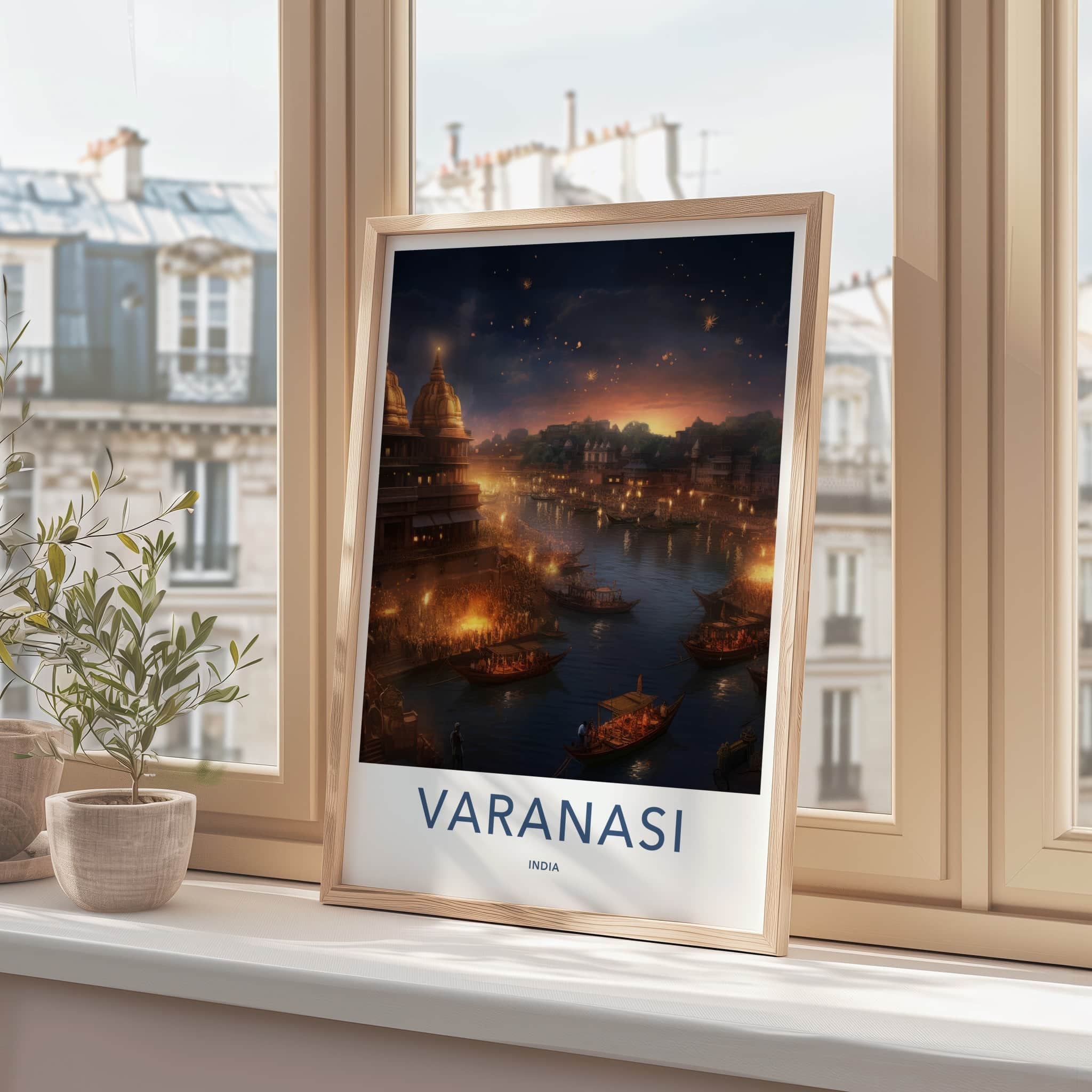 Varanasi Poster - India Travel Art - Uttar Pradesh Evening River Ceremony Home Decor