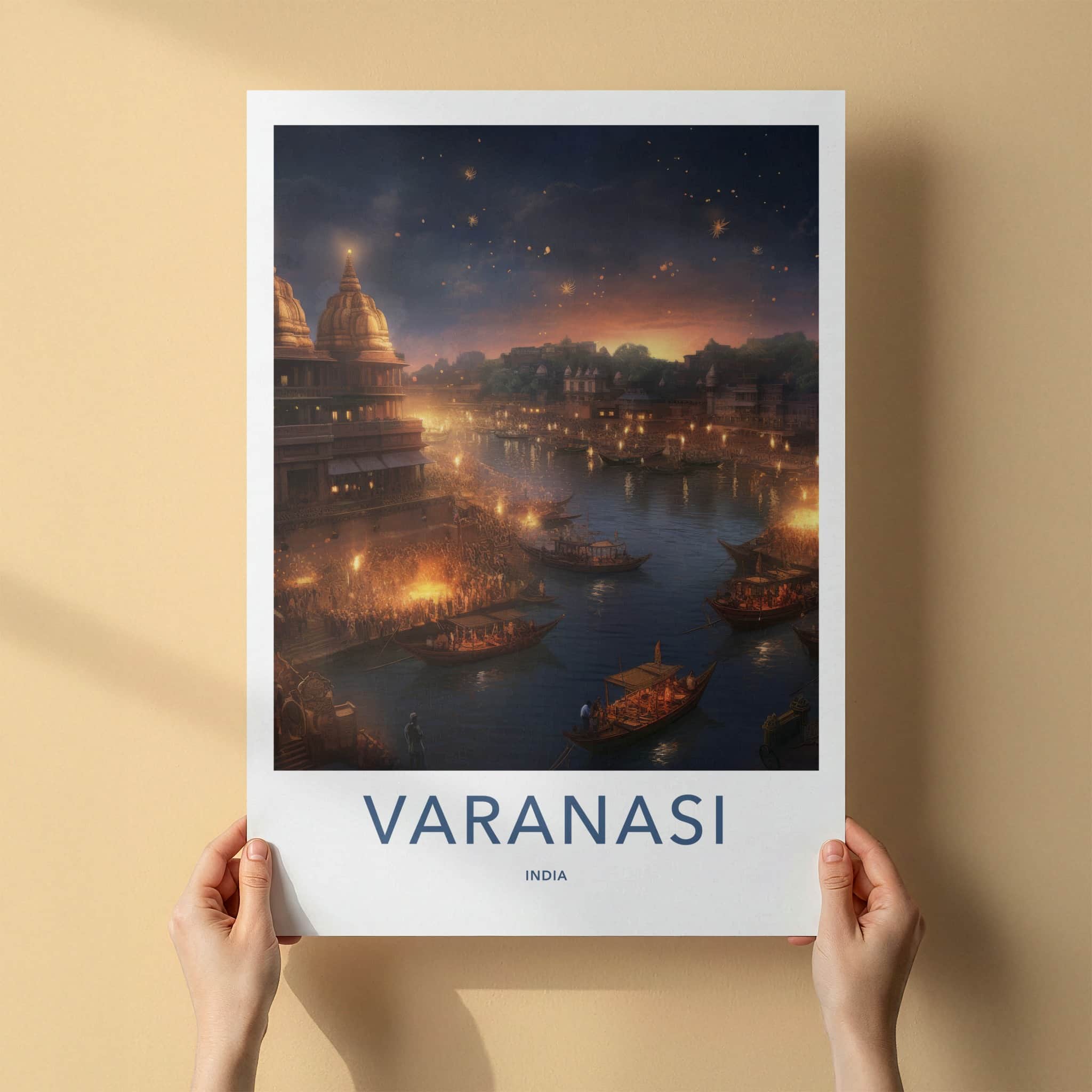 Varanasi Poster - India Travel Art - Uttar Pradesh Evening River Ceremony Home Decor