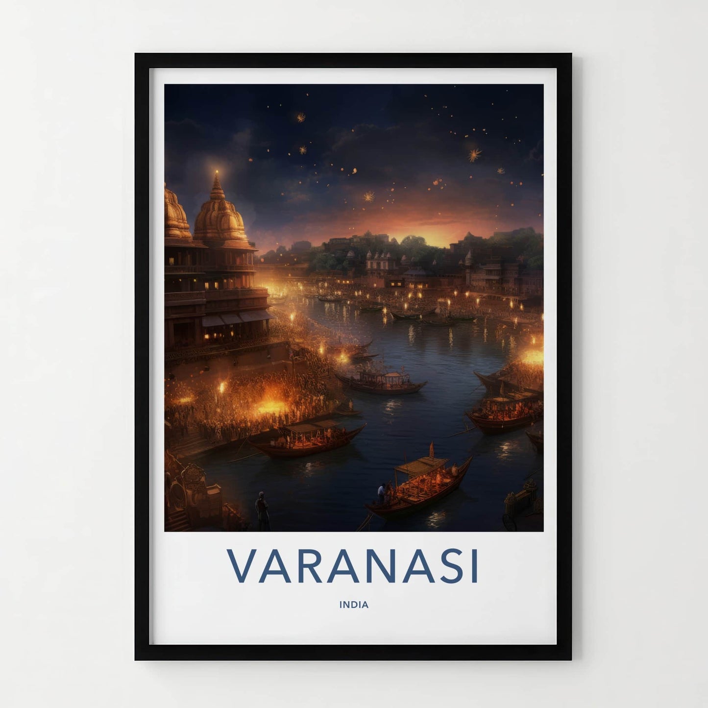 Varanasi Poster - India Travel Art - Uttar Pradesh Evening River Ceremony Home Decor
