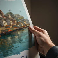 Varanasi Poster - India Travel Art - Uttar Pradesh Ganges River Boats Home Decor