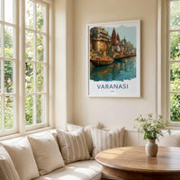 Varanasi Poster - India Travel Art - Uttar Pradesh Ganges River Boats Home Decor