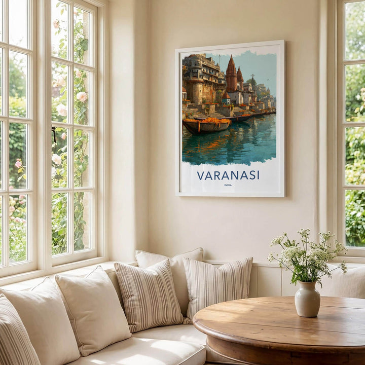 Varanasi Poster - India Travel Art - Uttar Pradesh Ganges River Boats Home Decor