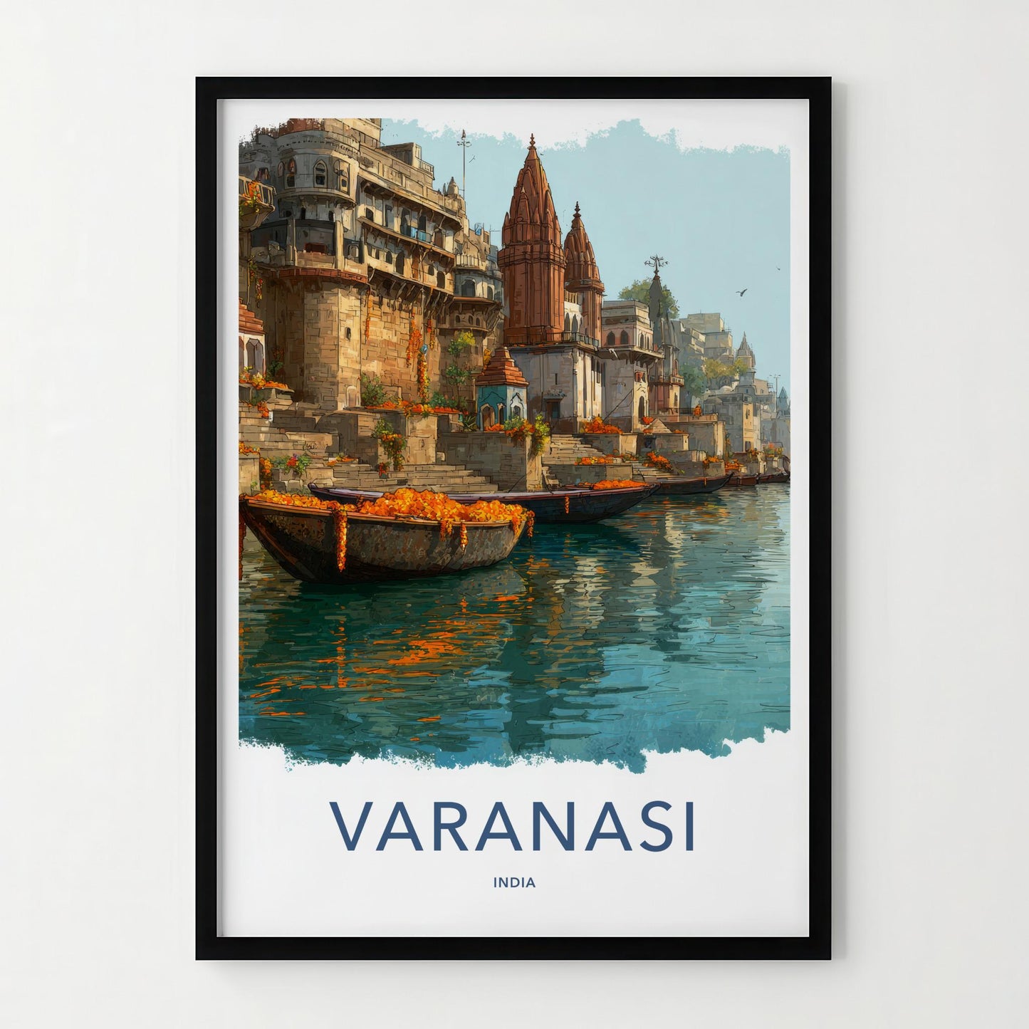 Varanasi Poster - India Travel Art - Uttar Pradesh Ganges River Boats Home Decor