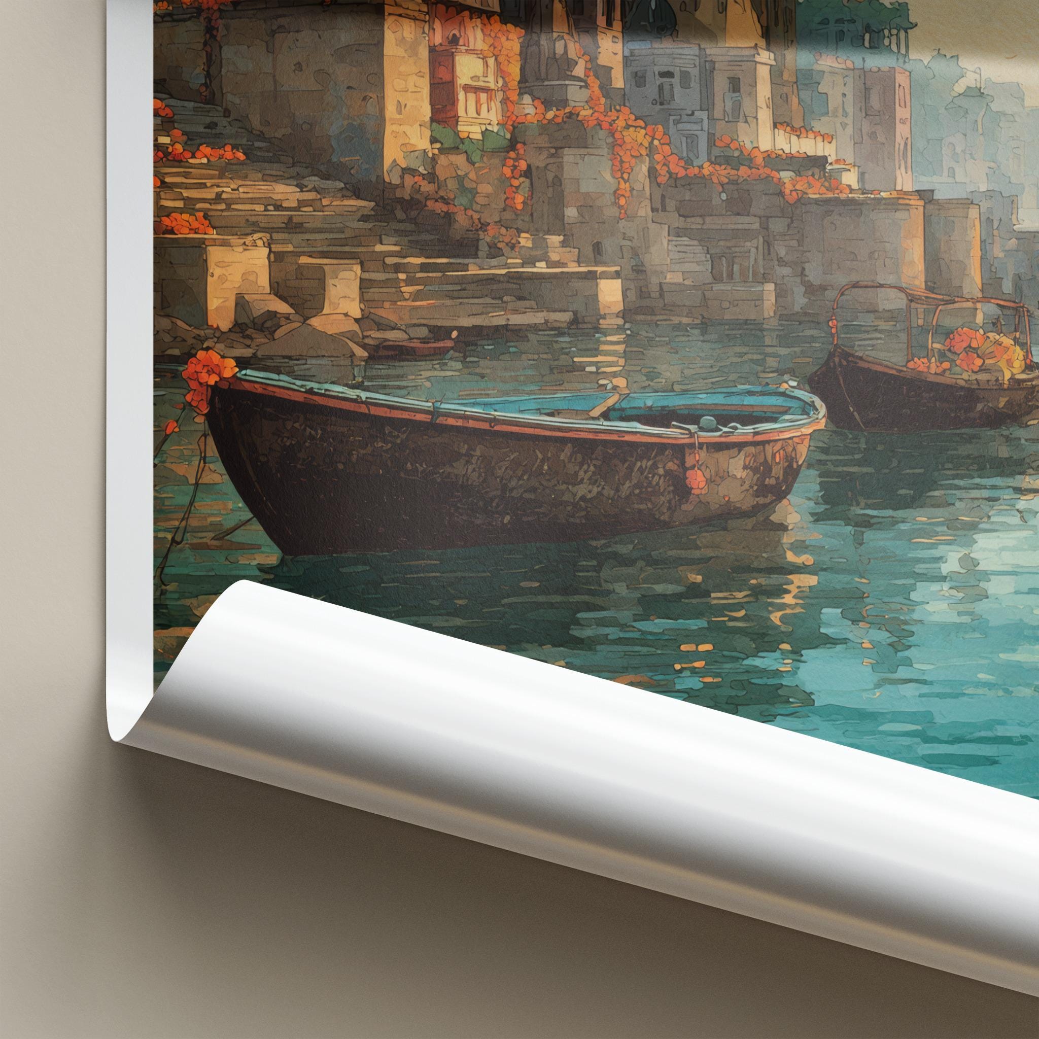 Varanasi Poster - India Travel Art - Uttar Pradesh Ganges River Ghats Wall Decor