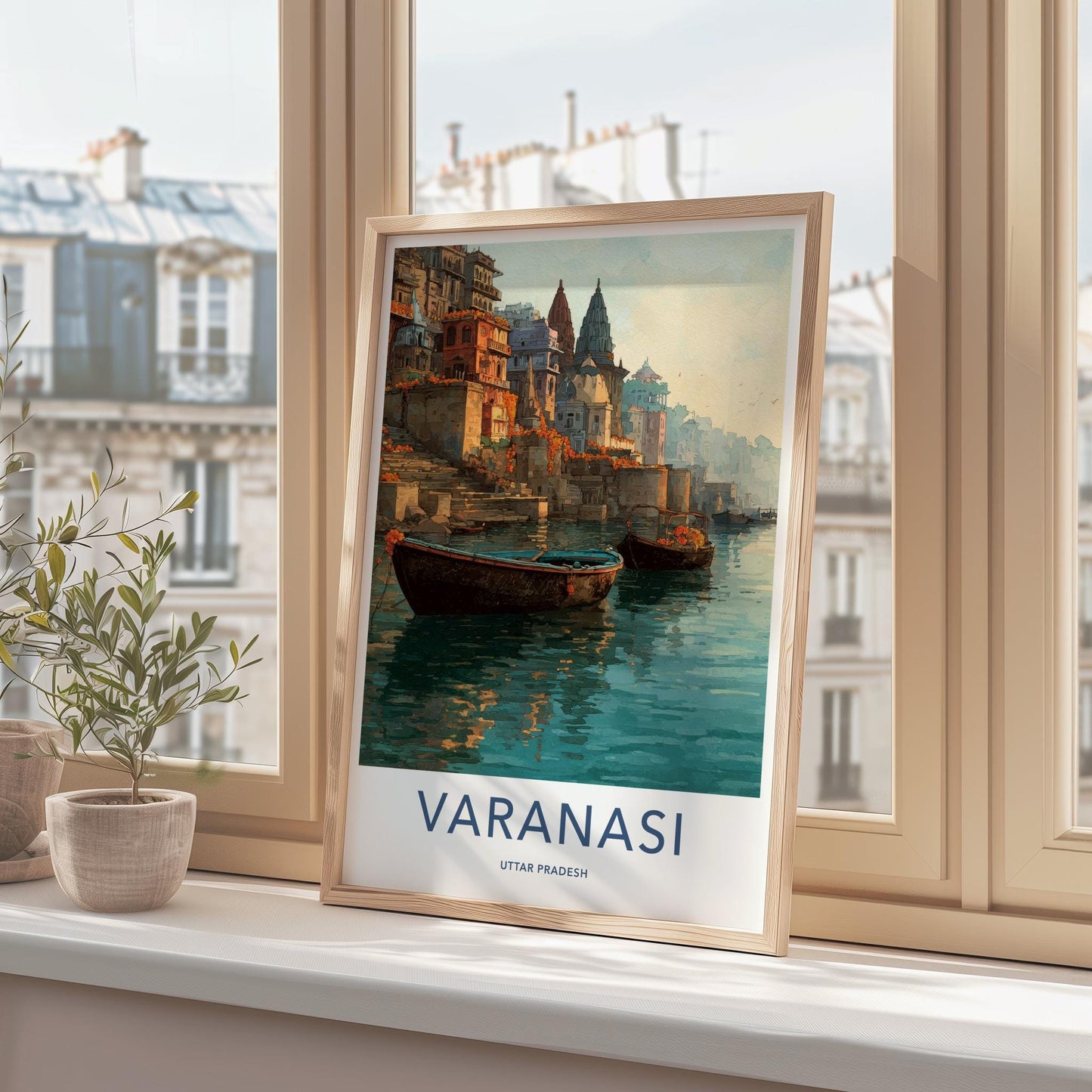 Varanasi Poster - India Travel Art - Uttar Pradesh Ganges River Ghats Wall Decor