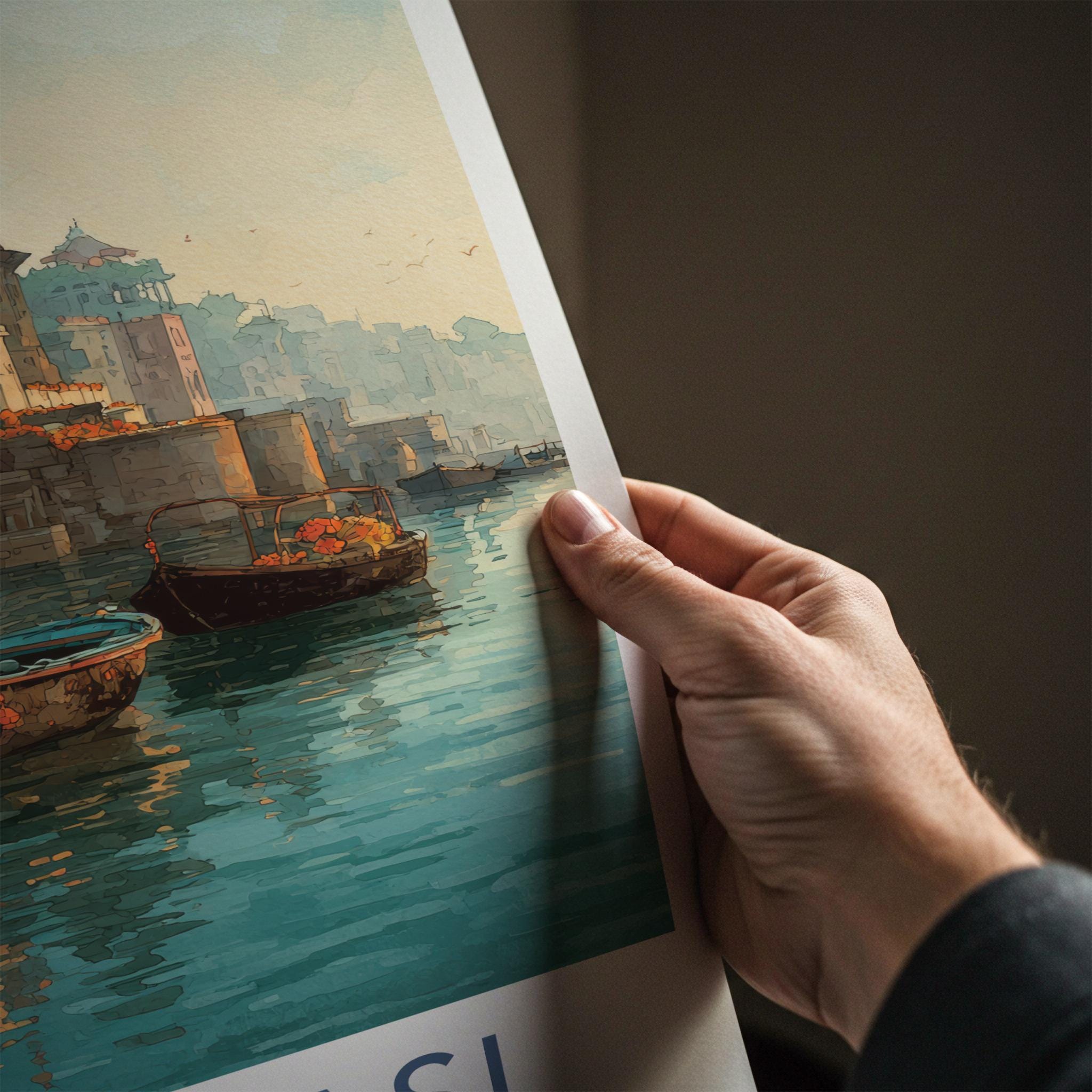 Varanasi Poster - India Travel Art - Uttar Pradesh Ganges River Ghats Wall Decor