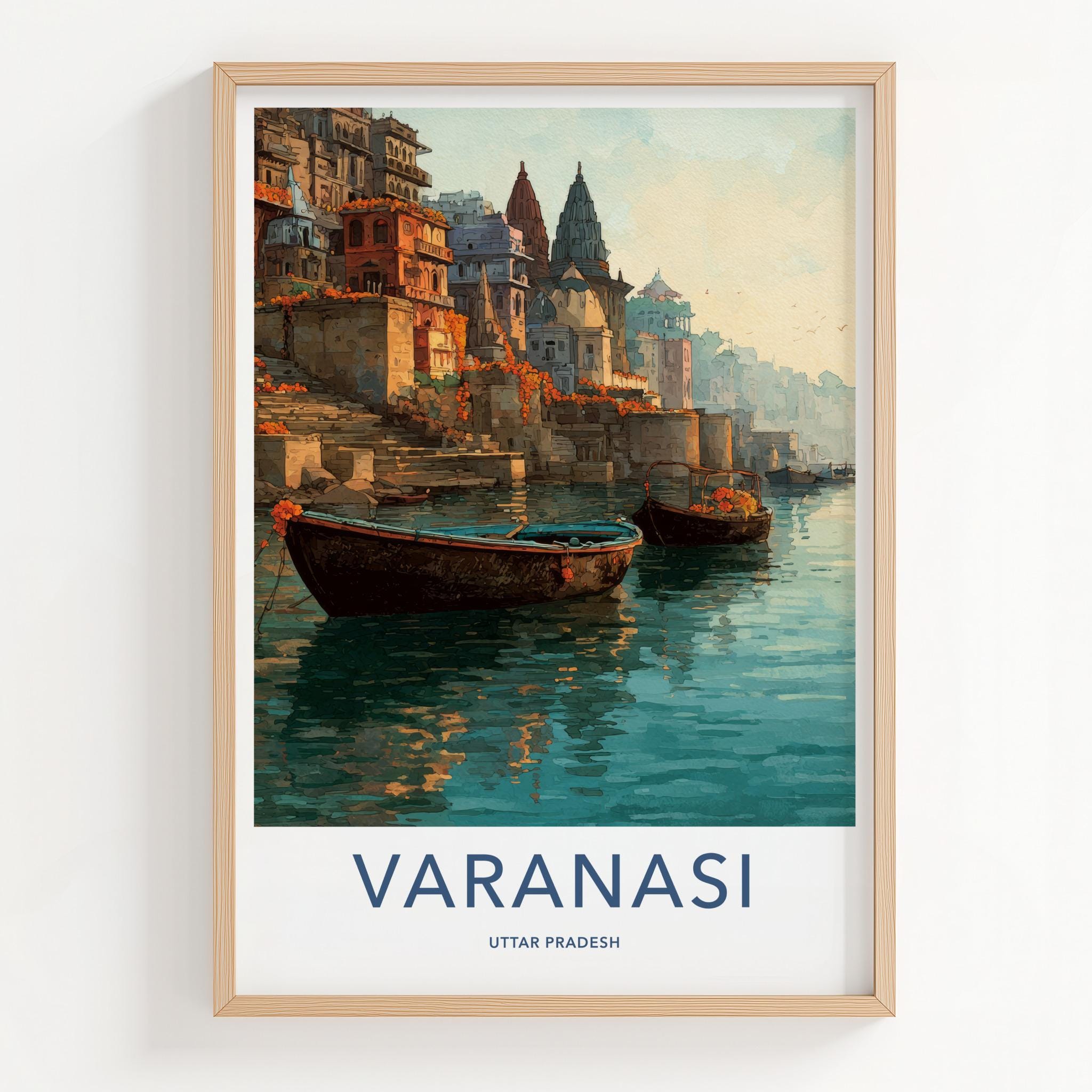 Varanasi Poster - India Travel Art - Uttar Pradesh Ganges River Ghats Wall Decor