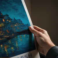 Varanasi Poster - India Travel Art - Uttar Pradesh river night Home Art