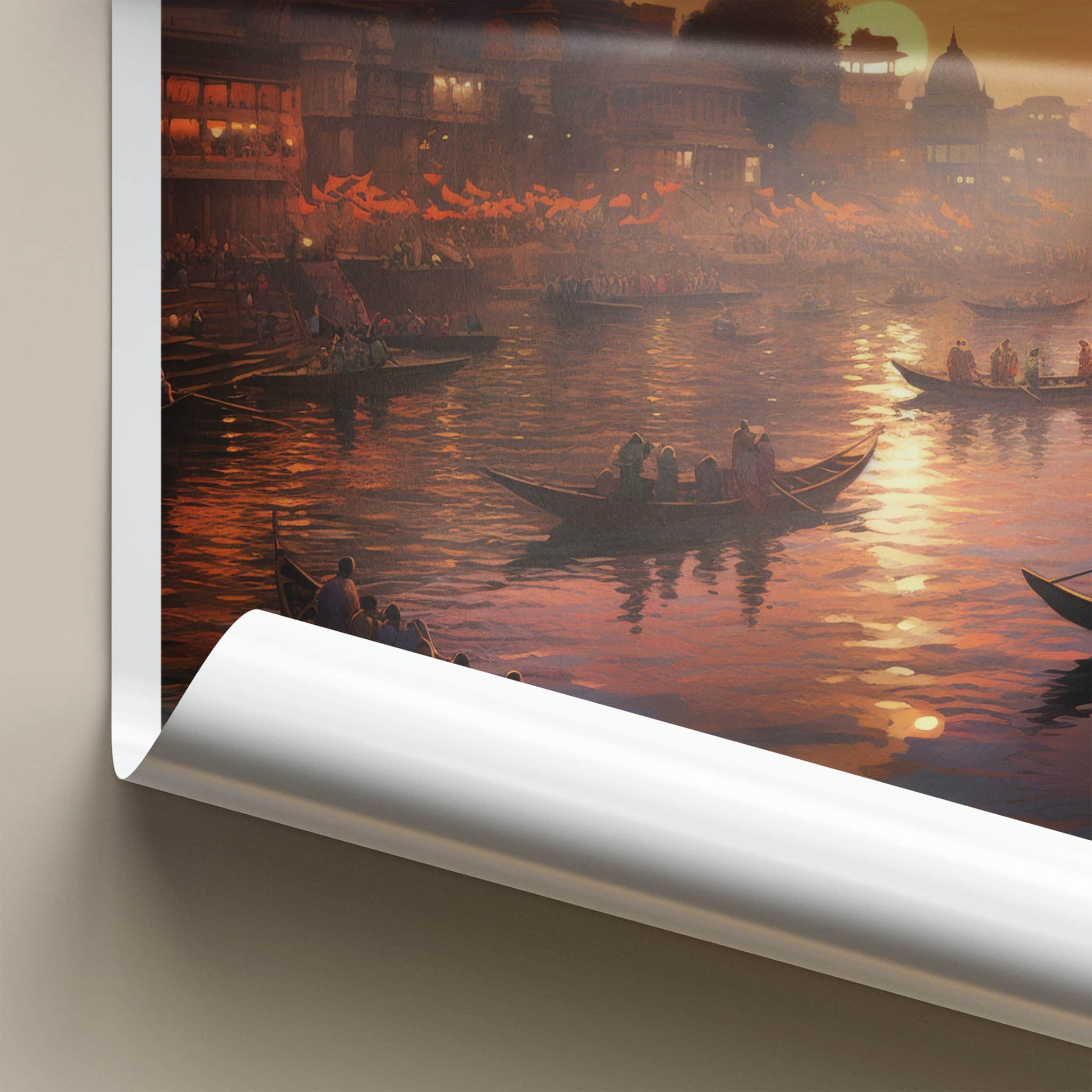 Varanasi Poster - India Travel Art - Uttar Pradesh River Sunset Home Decor