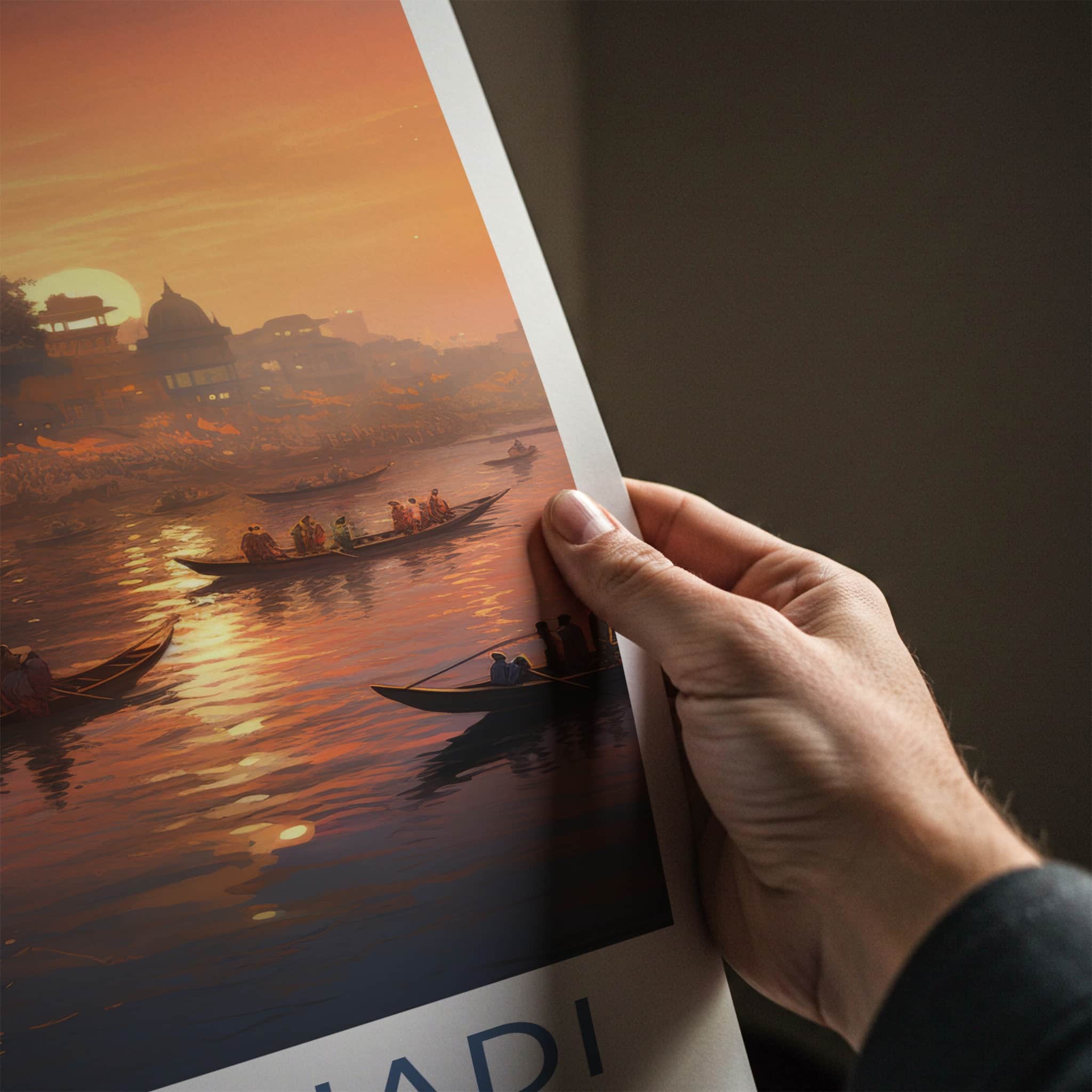 Varanasi Poster - India Travel Art - Uttar Pradesh River Sunset Home Decor