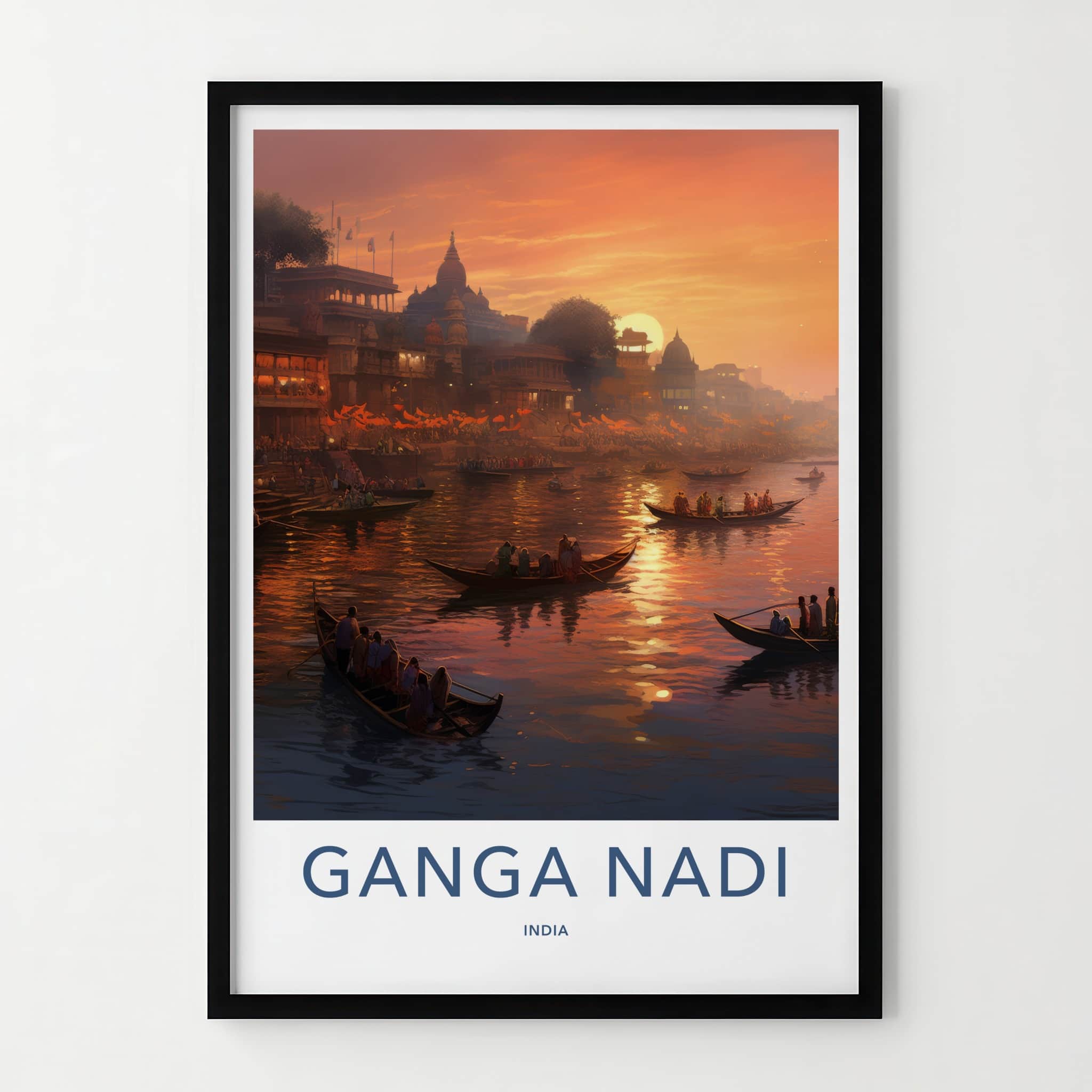 Varanasi Poster - India Travel Art - Uttar Pradesh River Sunset Home Decor