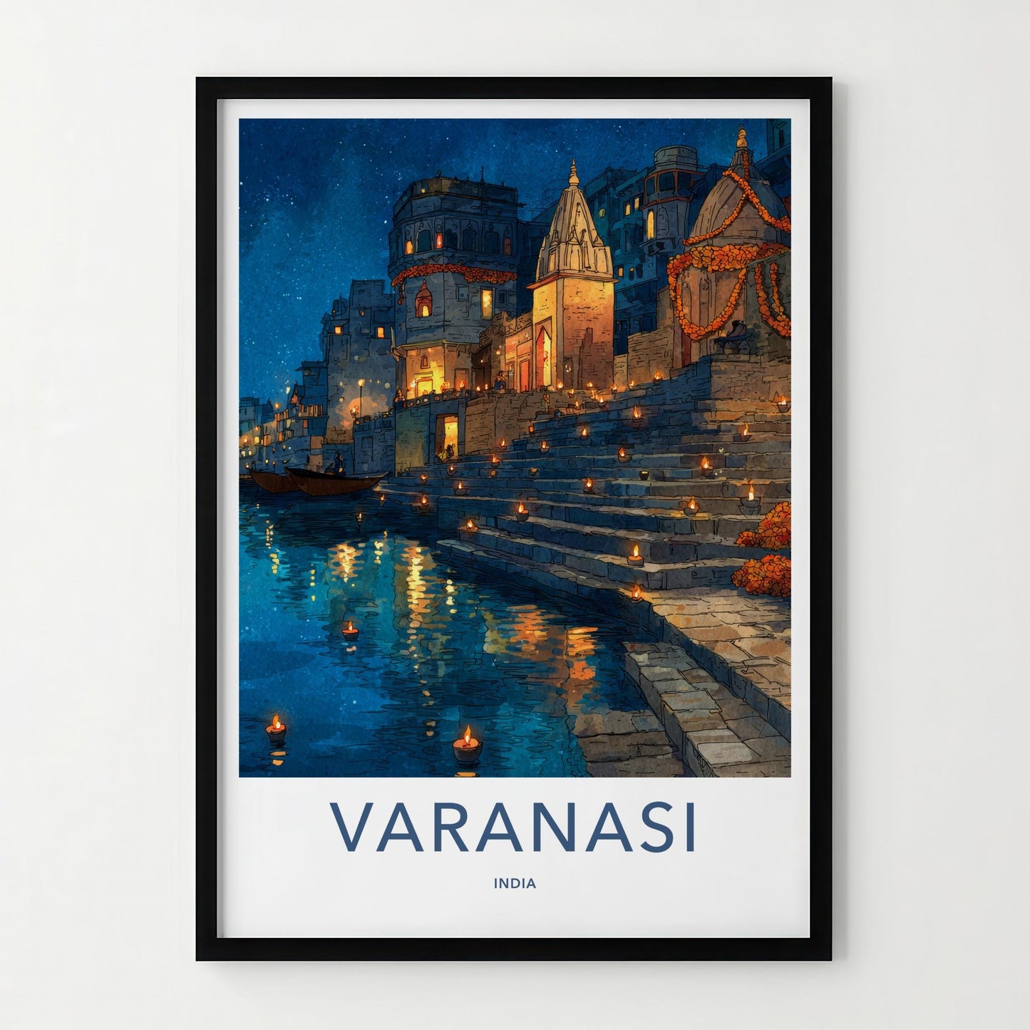 Varanasi Poster - India Travel Print - Uttar Pradesh Ghat Steps Glowing Gallery Art