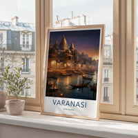Varanasi Poster - India Wall Art - Uttar Pradesh Dusk River Ghats Gift