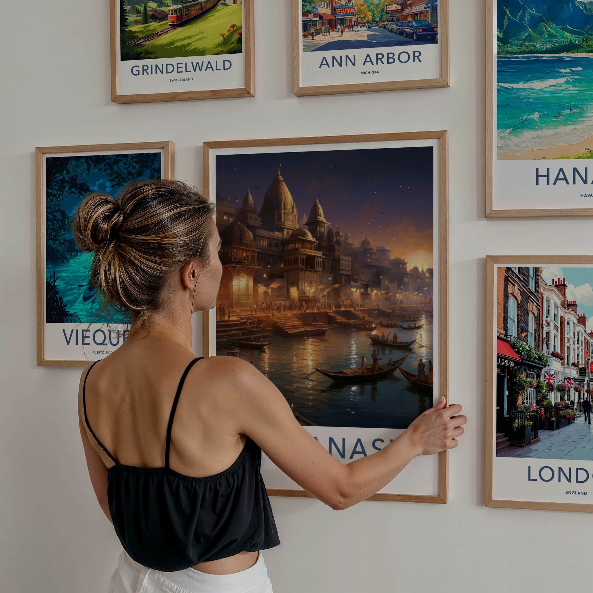 Varanasi Poster - India Wall Art - Uttar Pradesh Dusk River Ghats Gift