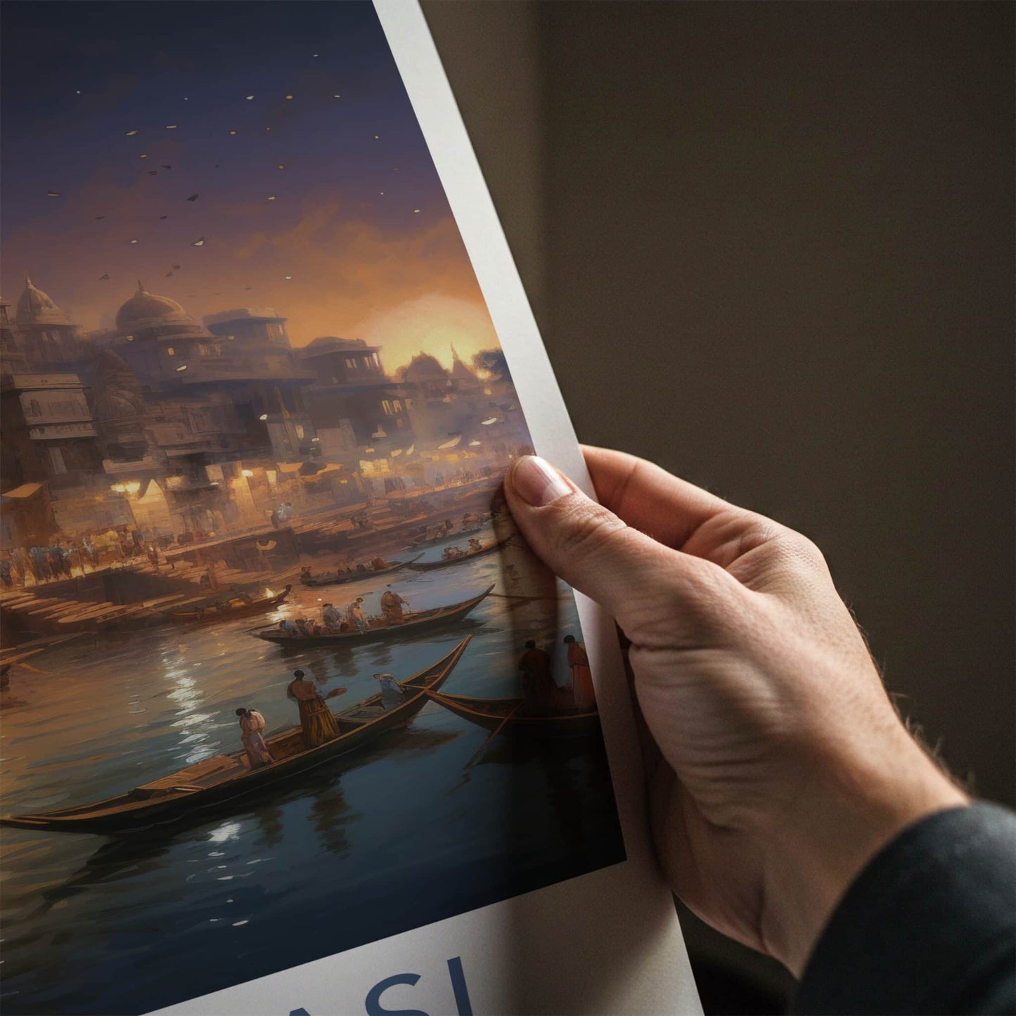 Varanasi Poster - India Wall Art - Uttar Pradesh Dusk River Ghats Gift