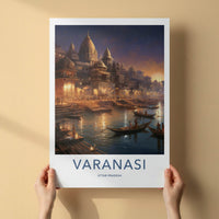 Varanasi Poster - India Wall Art - Uttar Pradesh Dusk River Ghats Gift