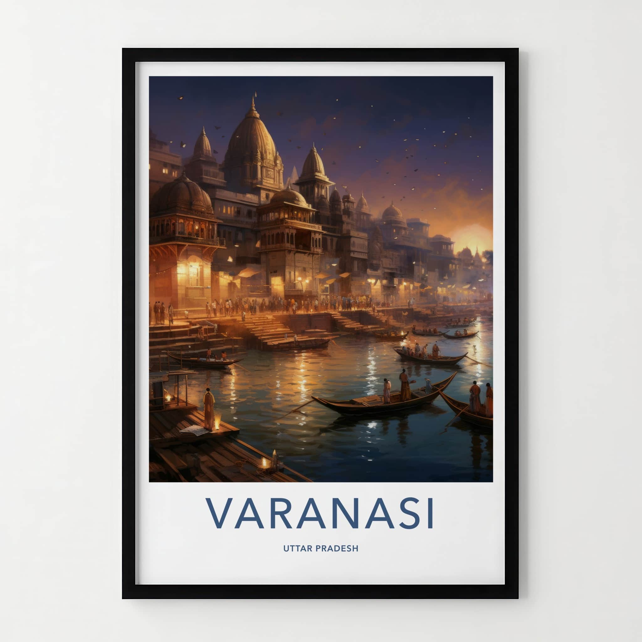 Varanasi Poster - India Wall Art - Uttar Pradesh Dusk River Ghats Gift