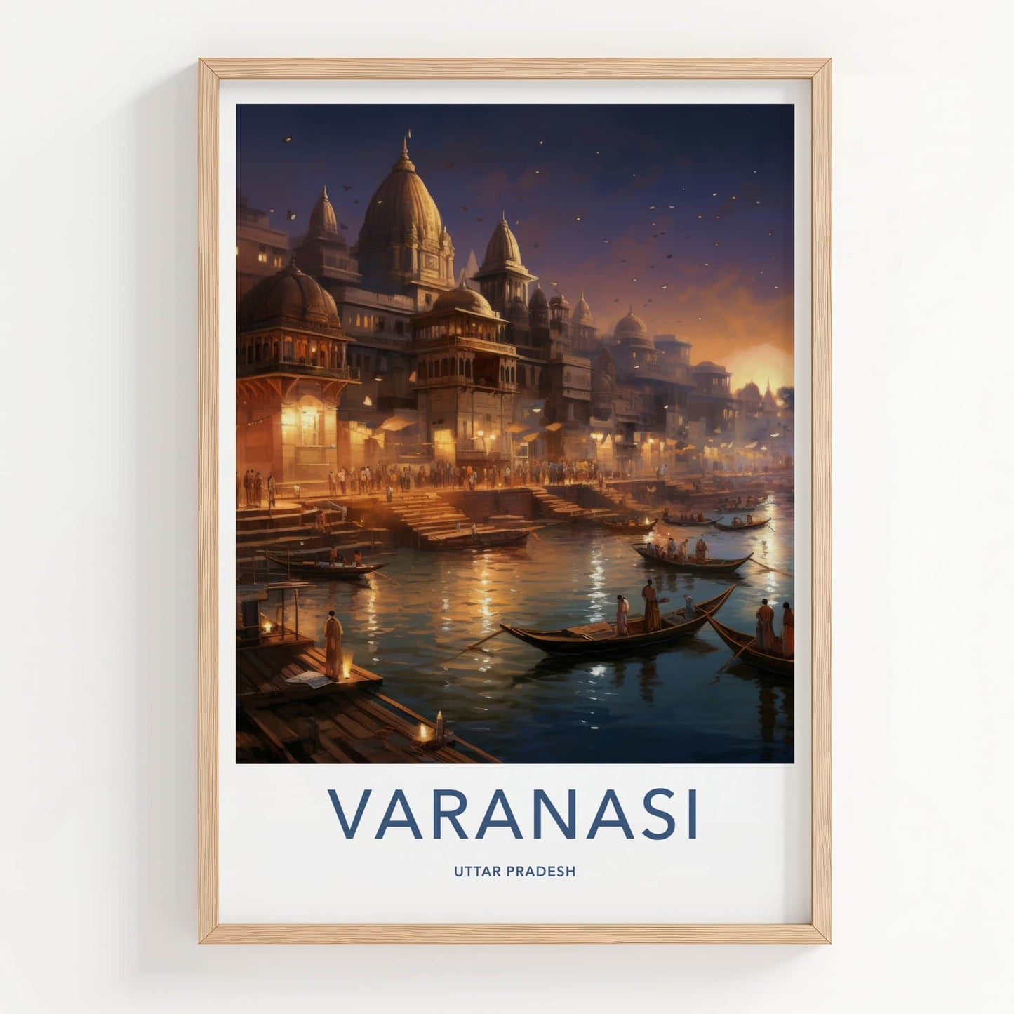 Varanasi Poster - India Wall Art - Uttar Pradesh Dusk River Ghats Gift