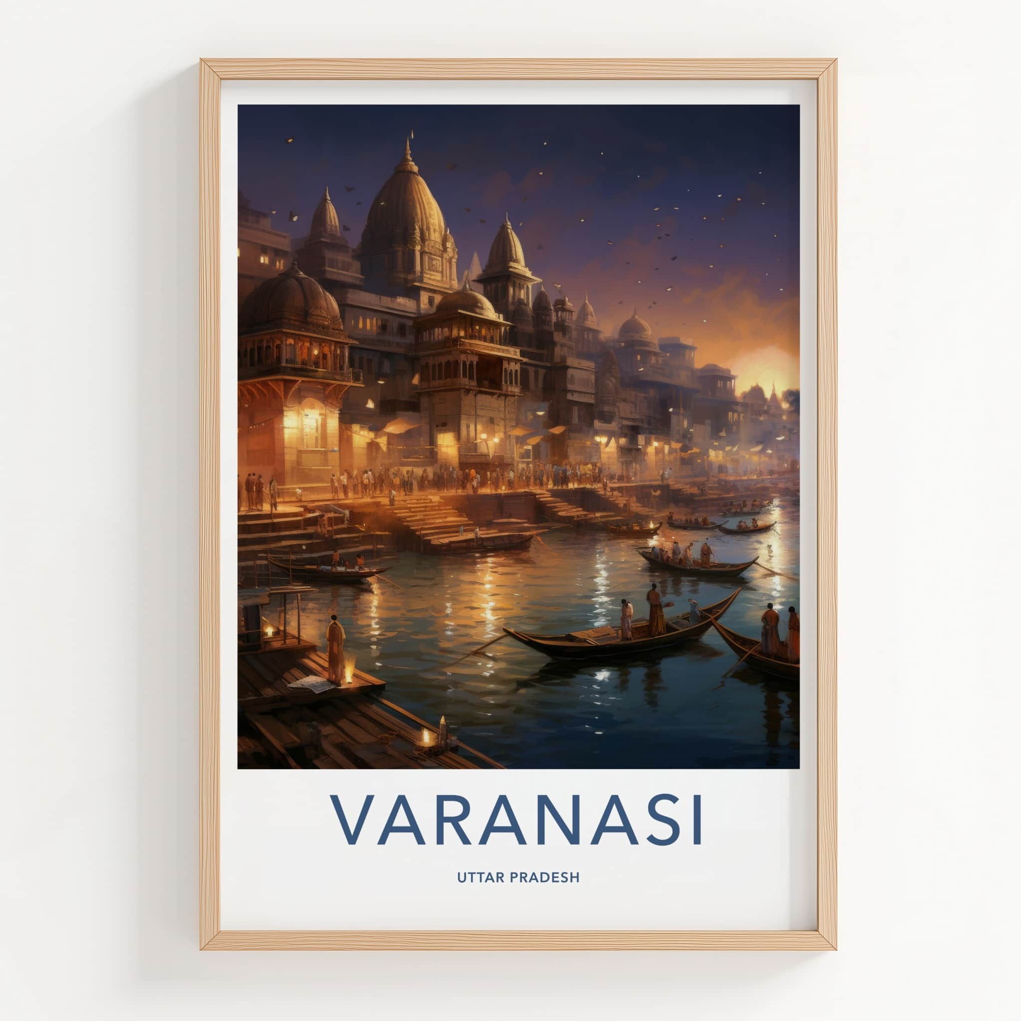 Varanasi Poster - India Wall Art - Uttar Pradesh Dusk River Ghats Gift