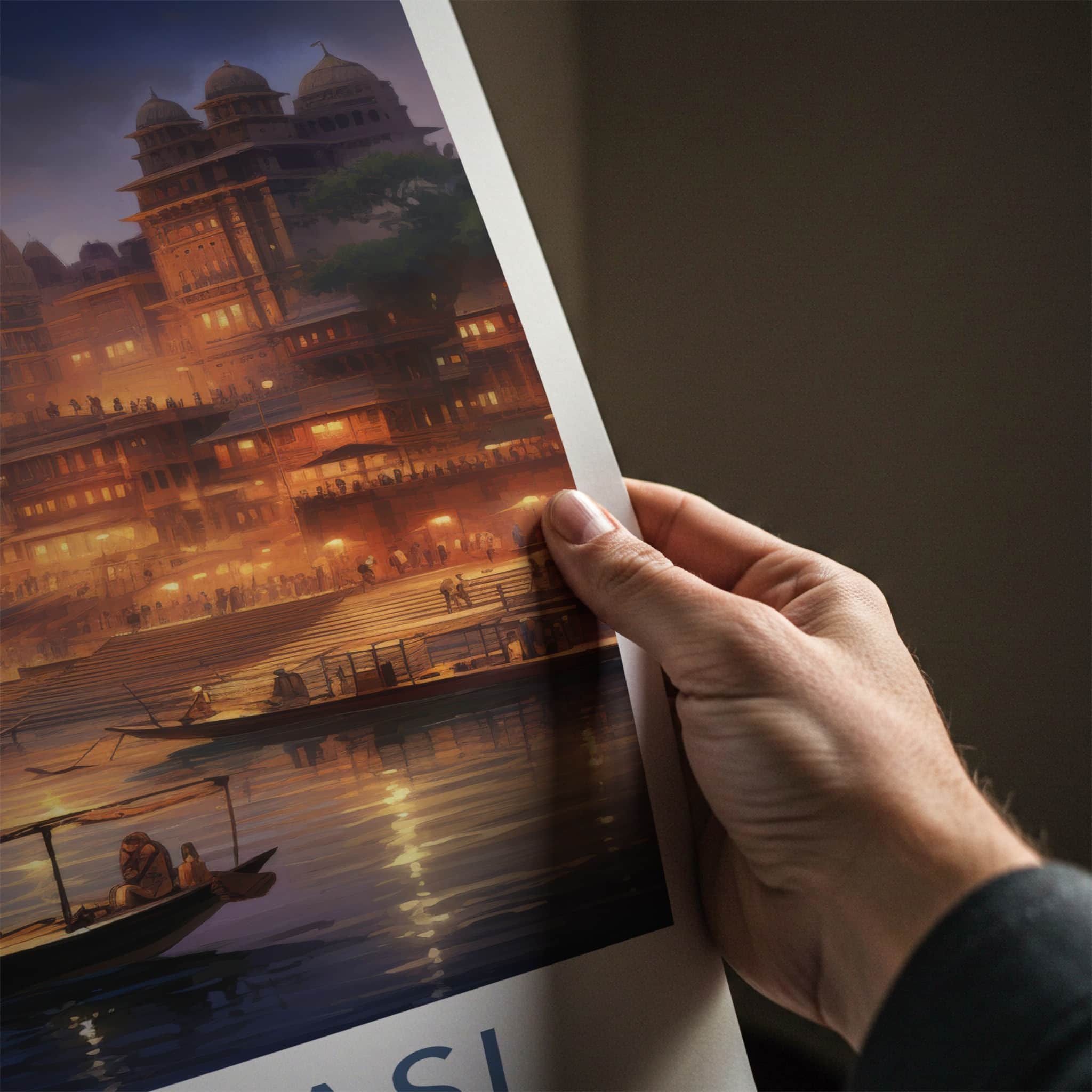 Varanasi Poster - India Wall Art - Uttar Pradesh Ghats Boats Dusk Gift