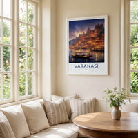 Varanasi Poster - India Wall Art - Uttar Pradesh Ghats Boats Dusk Gift