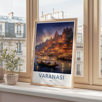 Varanasi Poster - India Wall Art - Uttar Pradesh Ghats Boats Dusk Gift