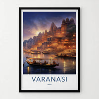 Varanasi Poster - India Wall Art - Uttar Pradesh Ghats Boats Dusk Gift