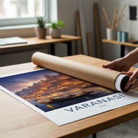 Varanasi Poster - India Wall Art - Uttar Pradesh Ghats Boats Dusk Gift
