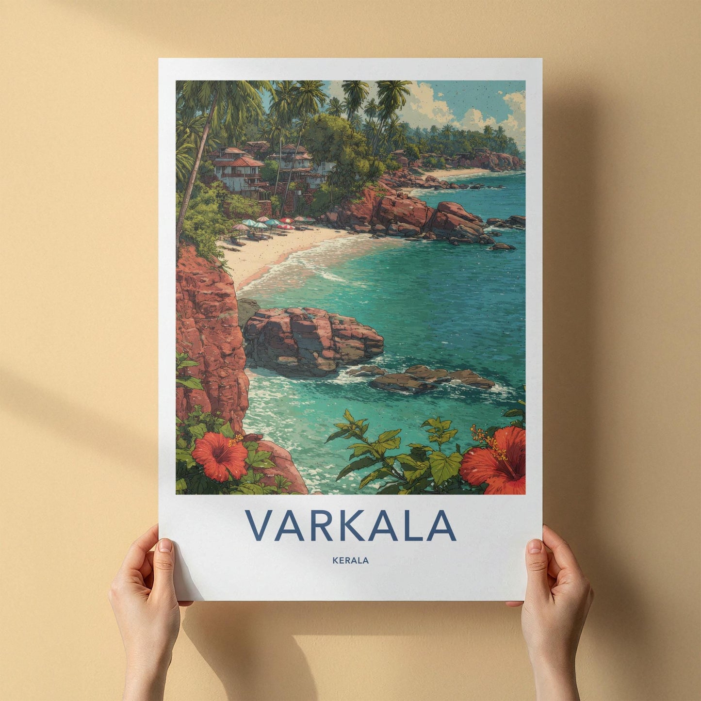 Varkala Poster - India Framed Print - Kerala Cliff Beach Framed Decor