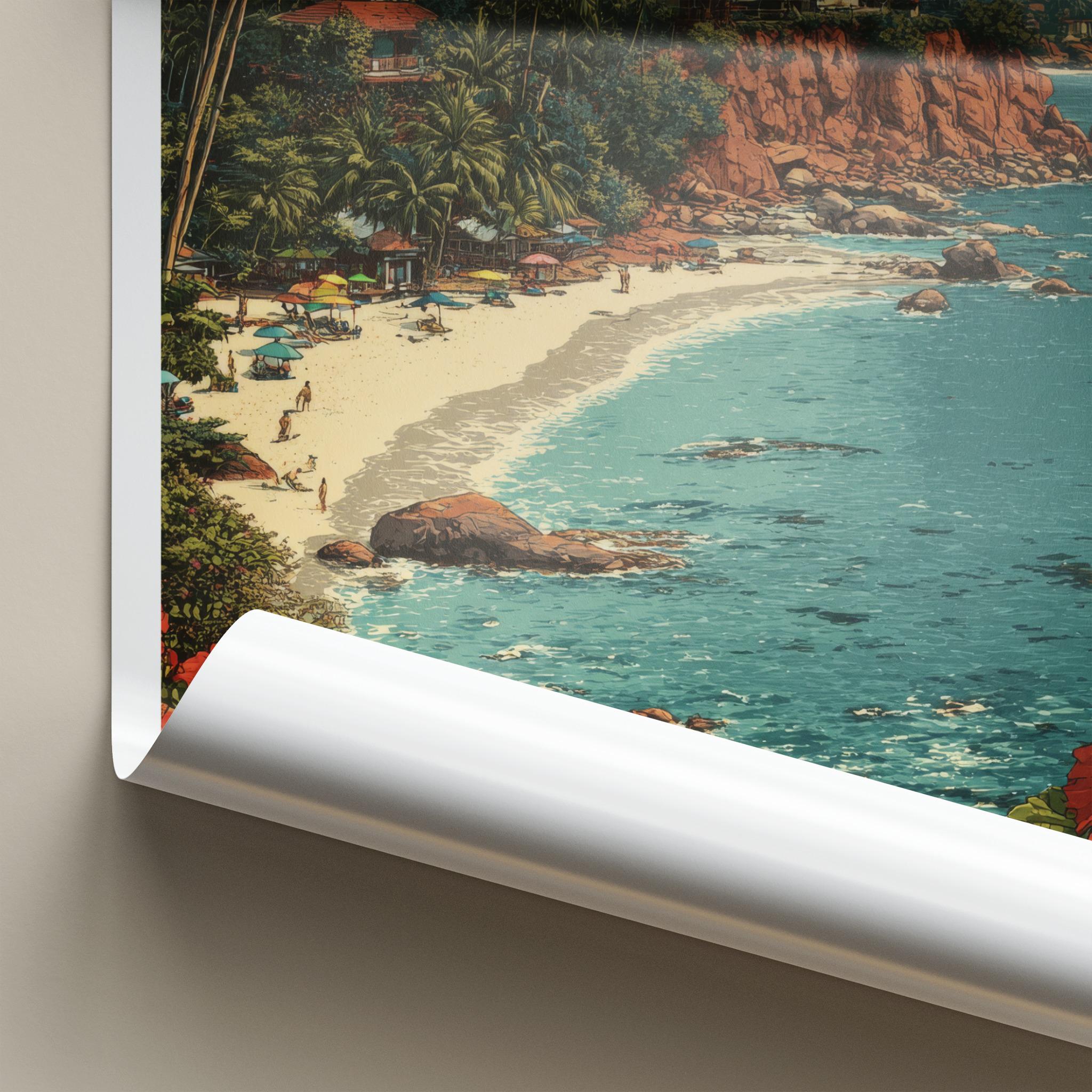 Varkala Poster - India Travel Art - Kerala Beach Cliff Palm Home Decor