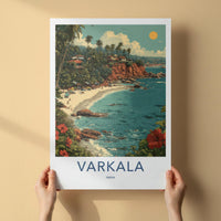 Varkala Poster - India Travel Art - Kerala Beach Cliff Palm Home Decor
