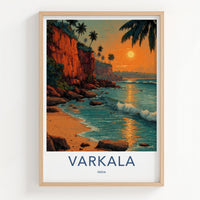 Varkala Poster - India Travel Art - Kerala Cliffs Beach Sunset Wall Decor