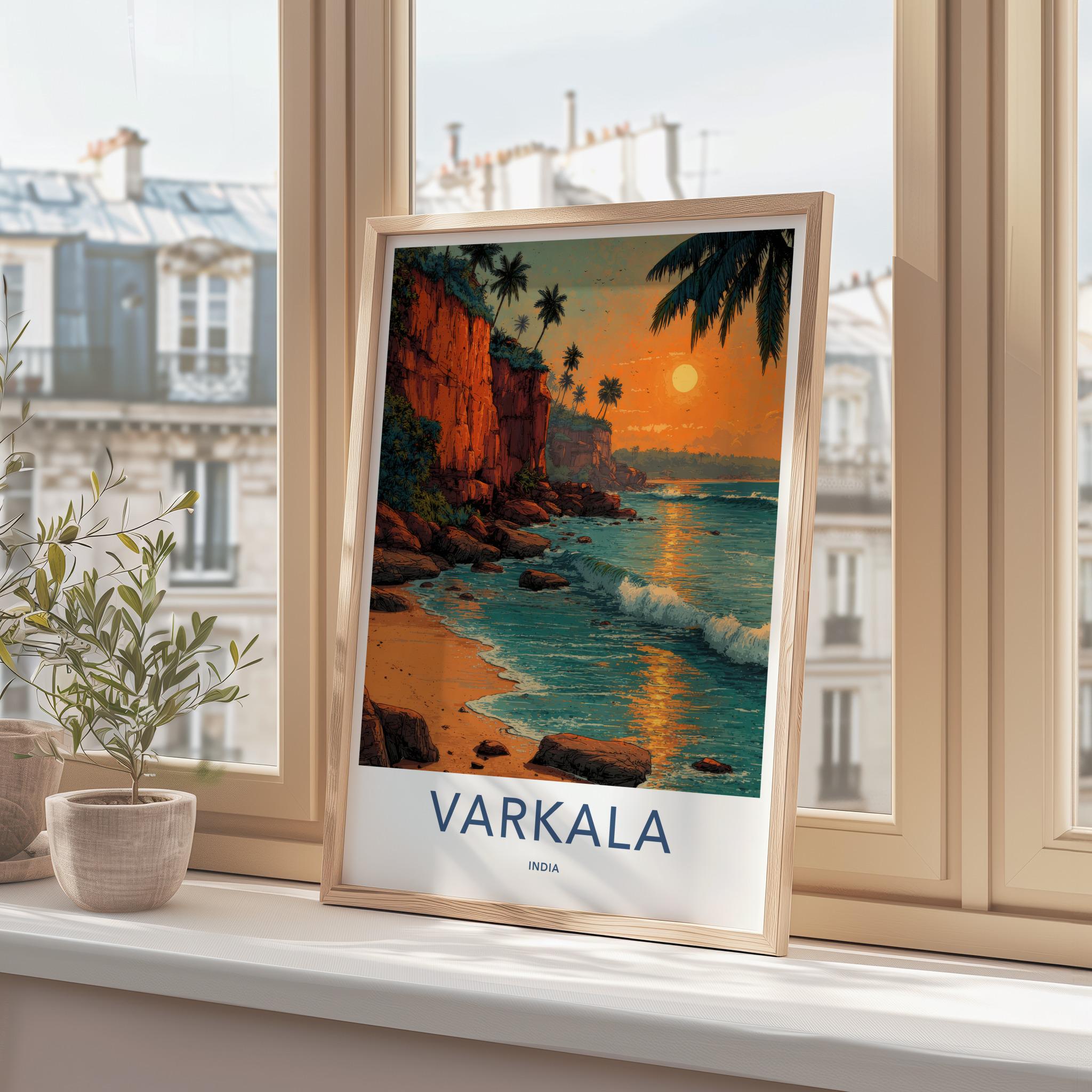 Varkala Poster - India Travel Art - Kerala Cliffs Beach Sunset Wall Decor