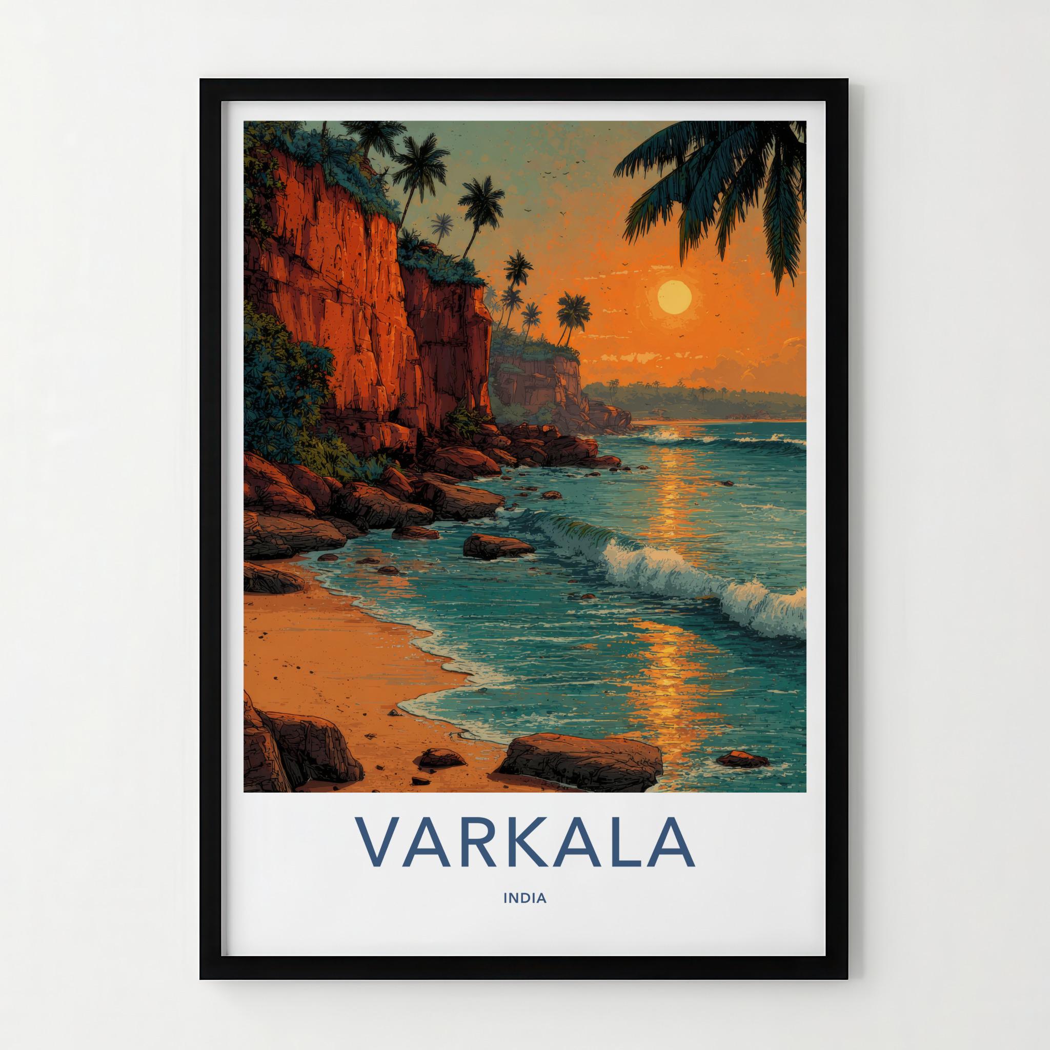 Varkala Poster - India Travel Art - Kerala Cliffs Beach Sunset Wall Decor