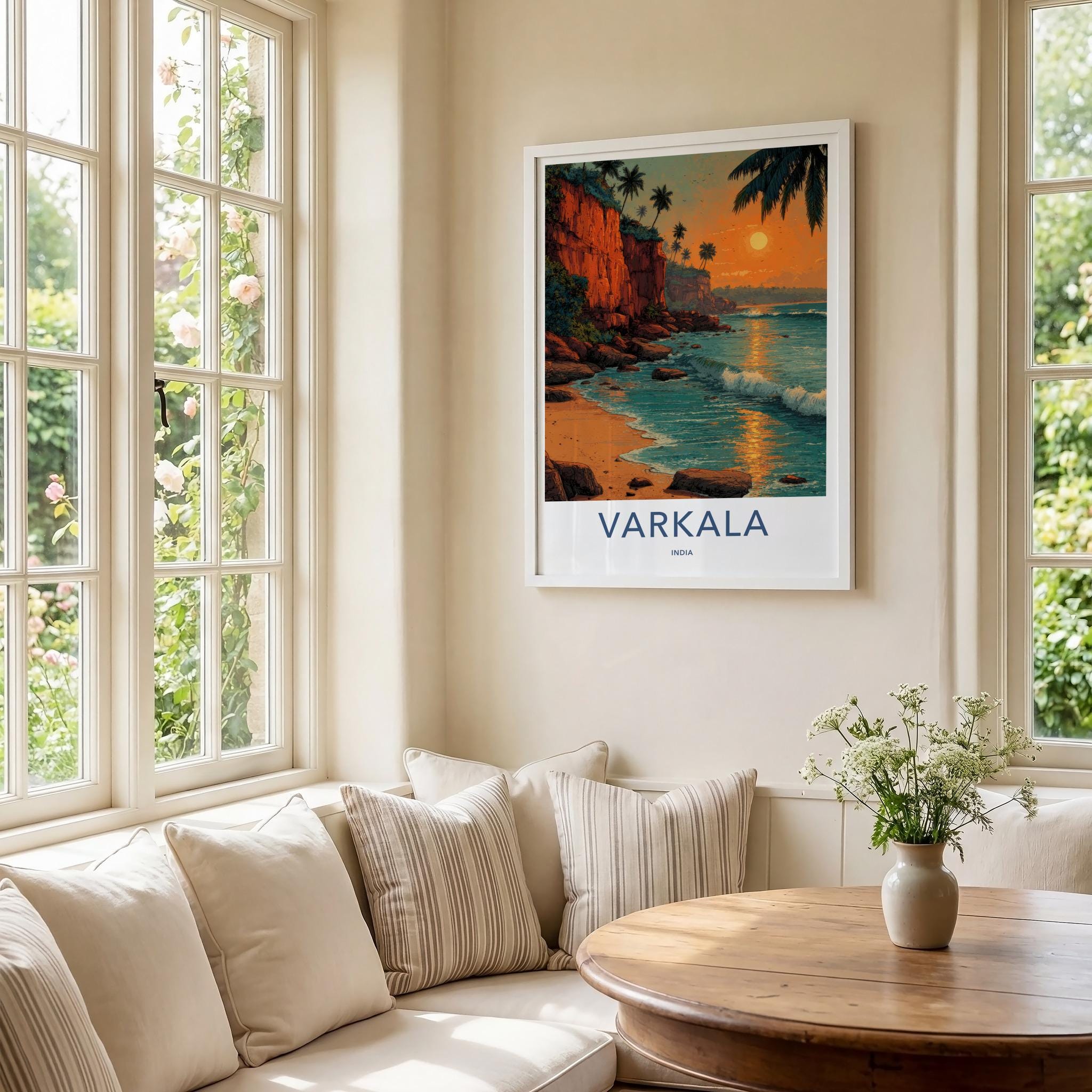 Varkala Poster - India Travel Art - Kerala Cliffs Beach Sunset Wall Decor