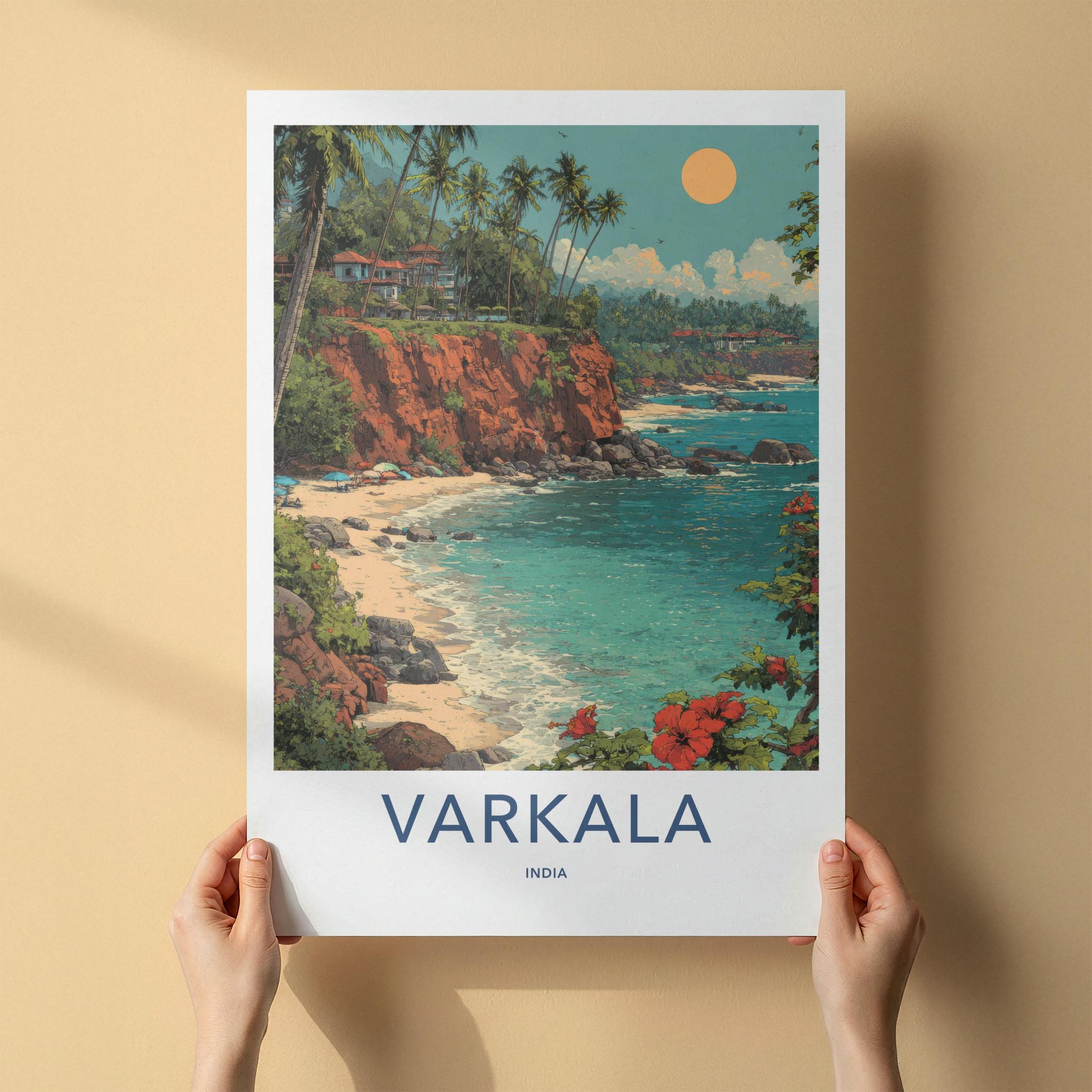 Varkala Poster - India Travel Art - Kerala Tropical Cliff Beach Home Decor