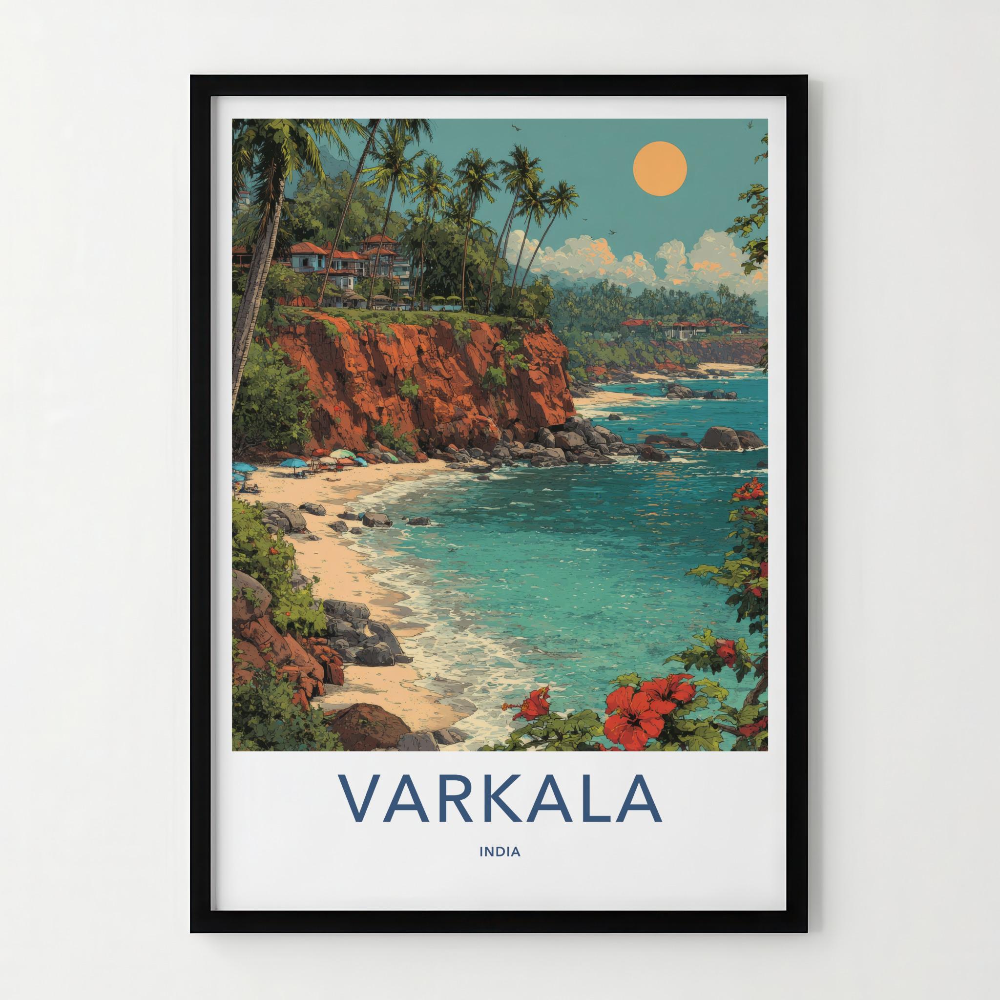 Varkala Poster - India Travel Art - Kerala Tropical Cliff Beach Home Decor